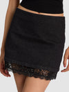 RUBI DENIM LACE TRIM MINI SKIRT-CLARISSA BLACK/BLACK-ALICE + OLIVIA