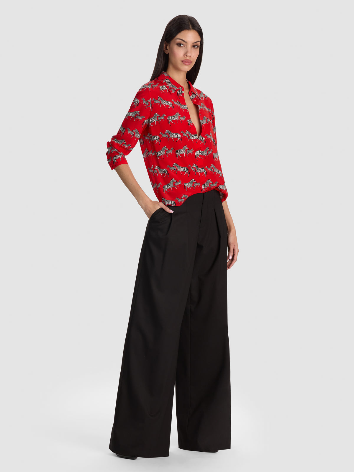 TOP WILLA PLKT-ZEBRA STRIDE CANDY APPLE-ALICE + OLIVIA