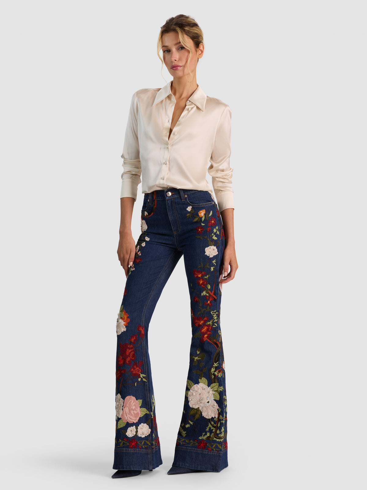 JEANS DECORATO CON STRASS - LAVAGGIO SCURO/MULTICOLORE