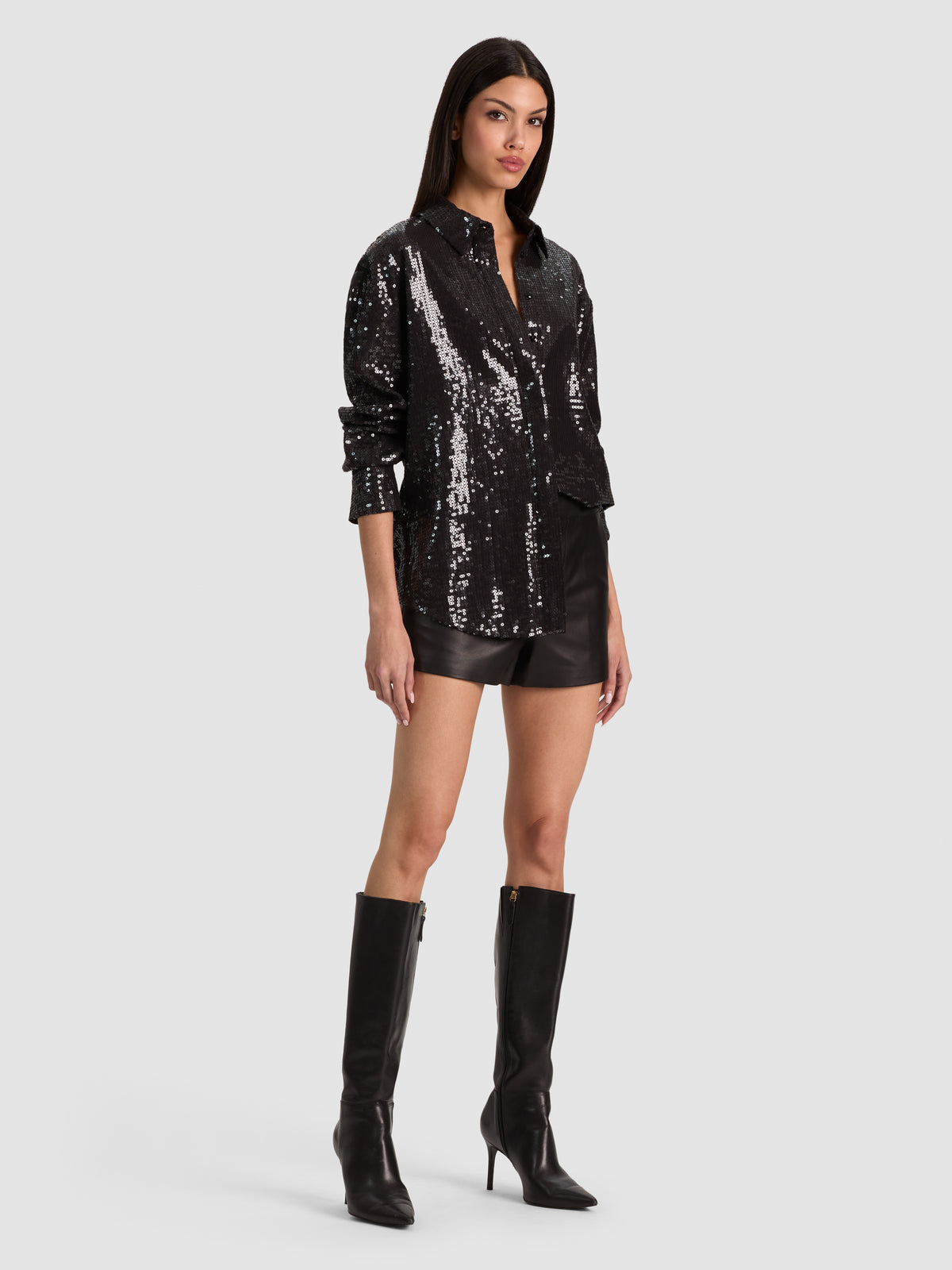 CAMICIA ABBOTTONATA DIMITRA CON PAILLETTES OVSZ HILW-Black-ALICE + OLIVIA