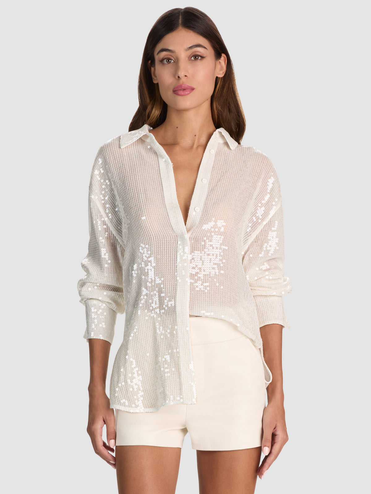 DIMITRA SEQUIN OVERSIZED BUTTON DOWN - OFF WHITE