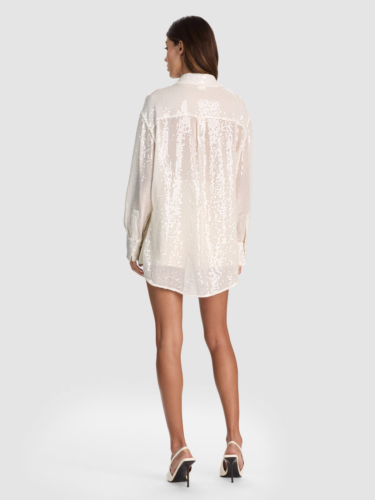 CAMICIA BOTTON-DOWN DIMITRA PAILLETTES OVSZ-OFF WHITE-ALICE + OLIVIA