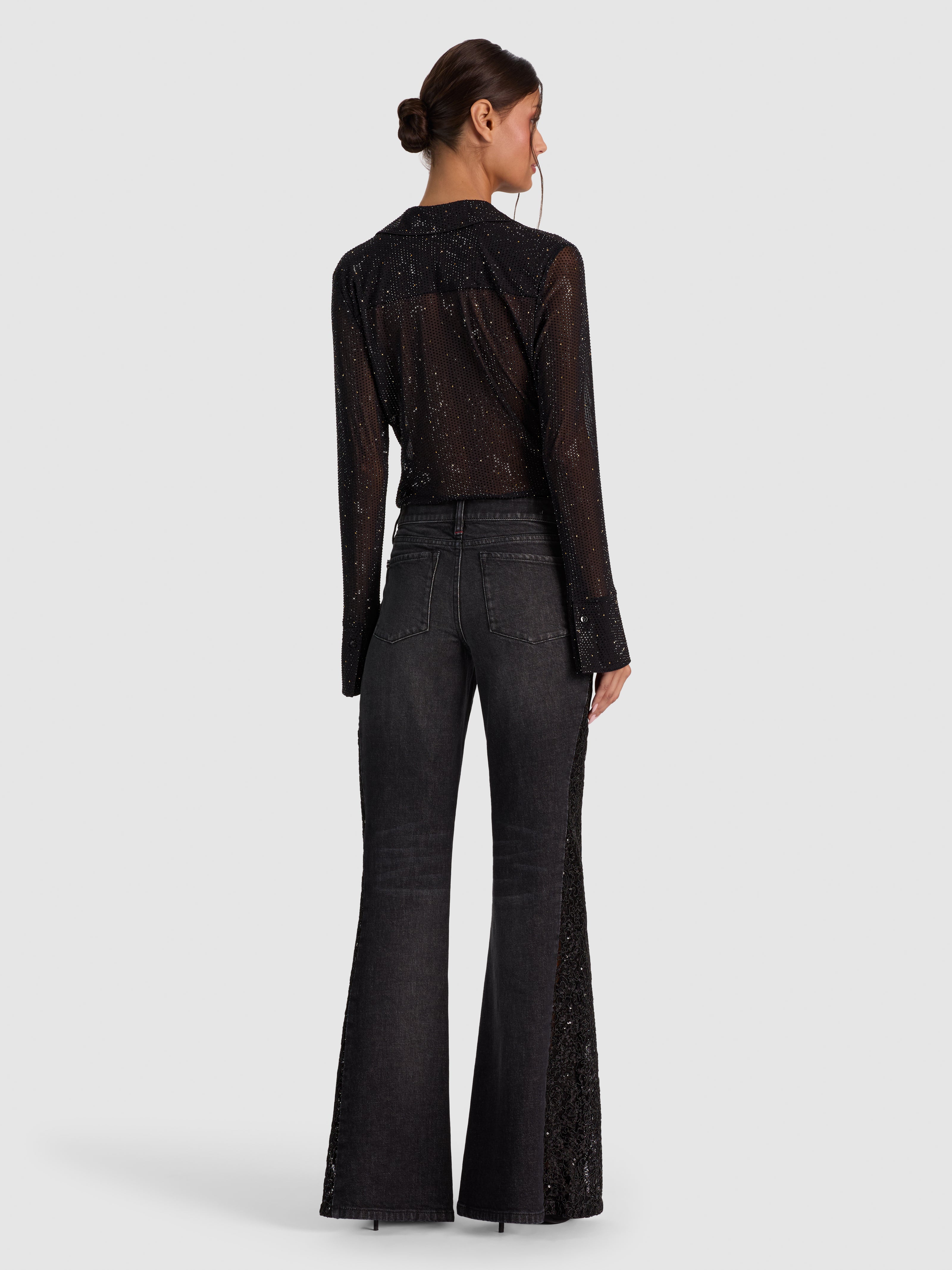 FREYA EMBELLISHED BUTTON DOWN TOP-BLACK/GOLD-ALICE + OLIVIA