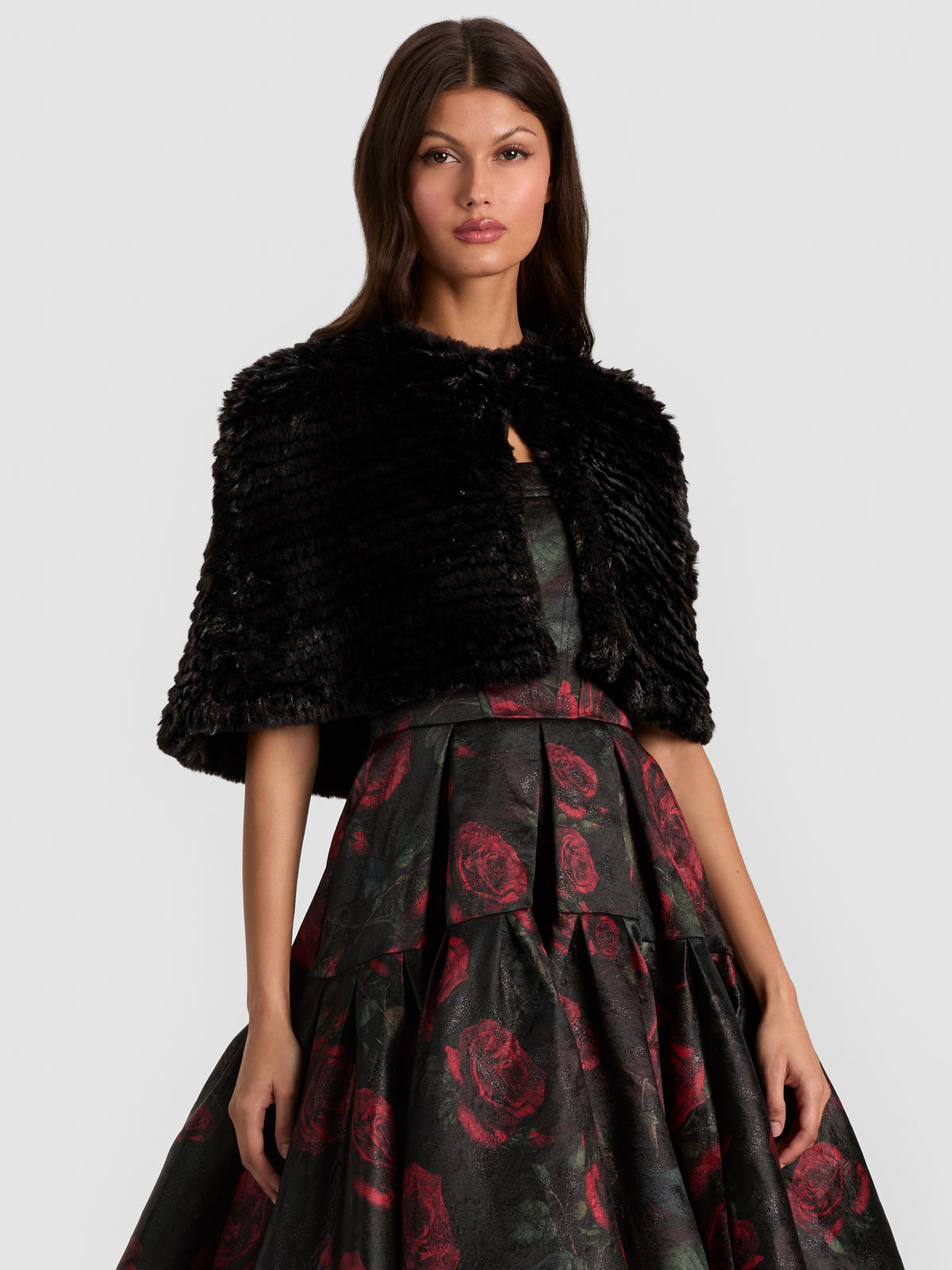 DEIRDRE FAUX FUR CAPELET-Black-ALICE + OLIVIA
