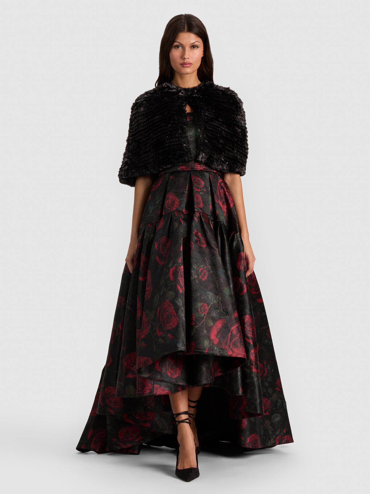 DEIRDRE FAUX FUR CAPELET-Black-ALICE + OLIVIA