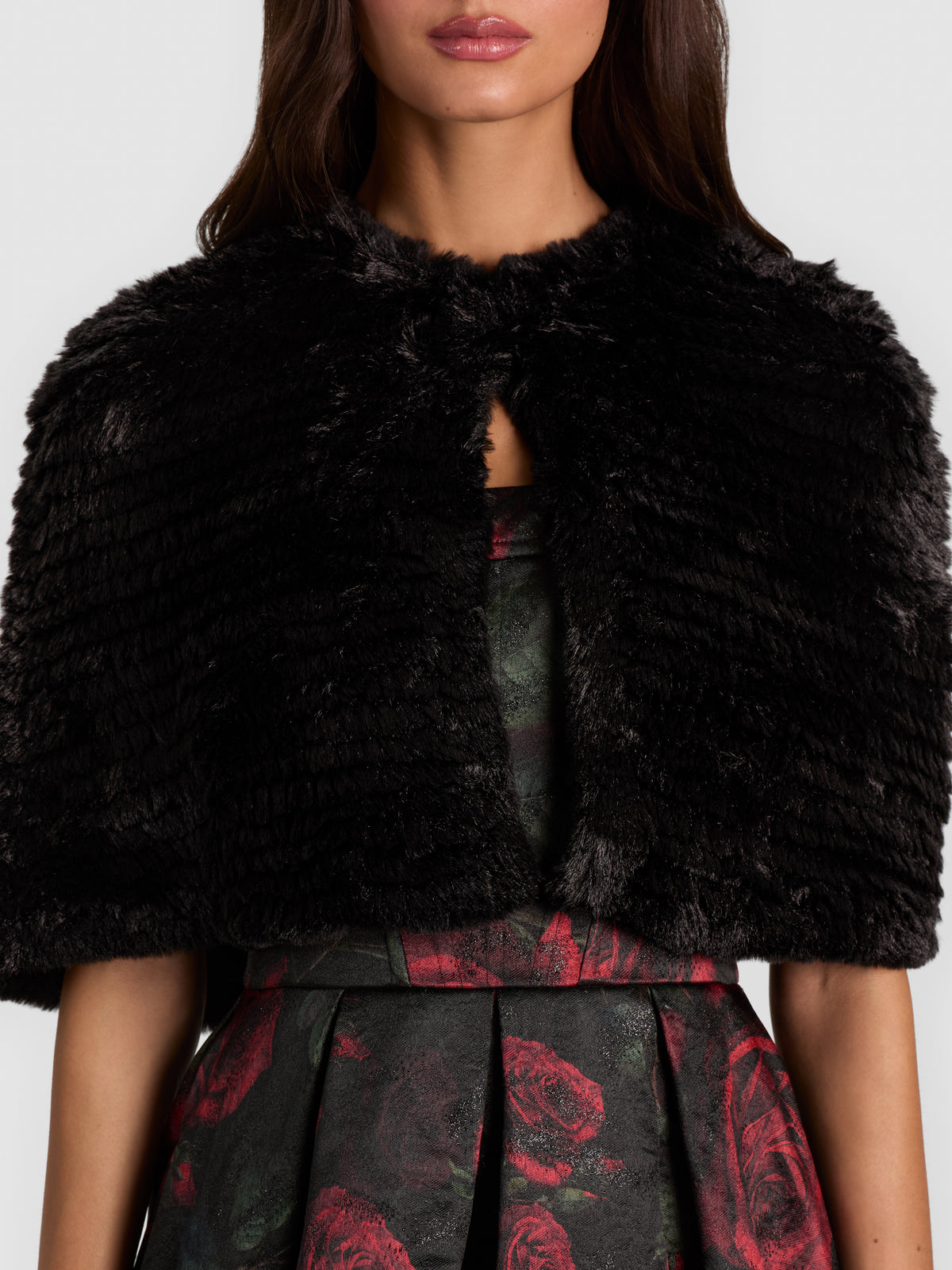 DEIRDRE FAUX FUR CAPELET-Black-ALICE + OLIVIA