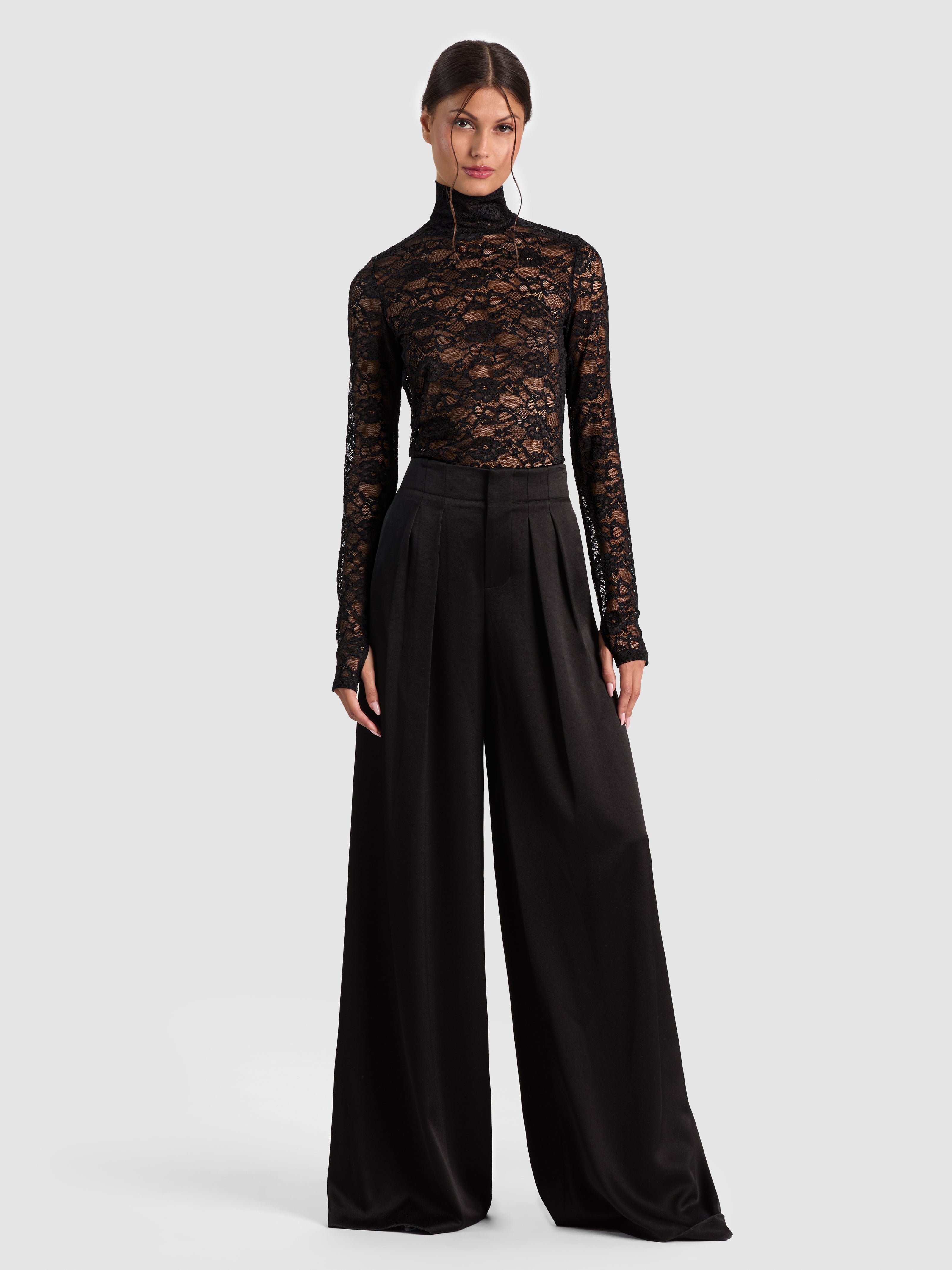 DELAINA LACE TURTLE NECK TOP-Black-ALICE + OLIVIA