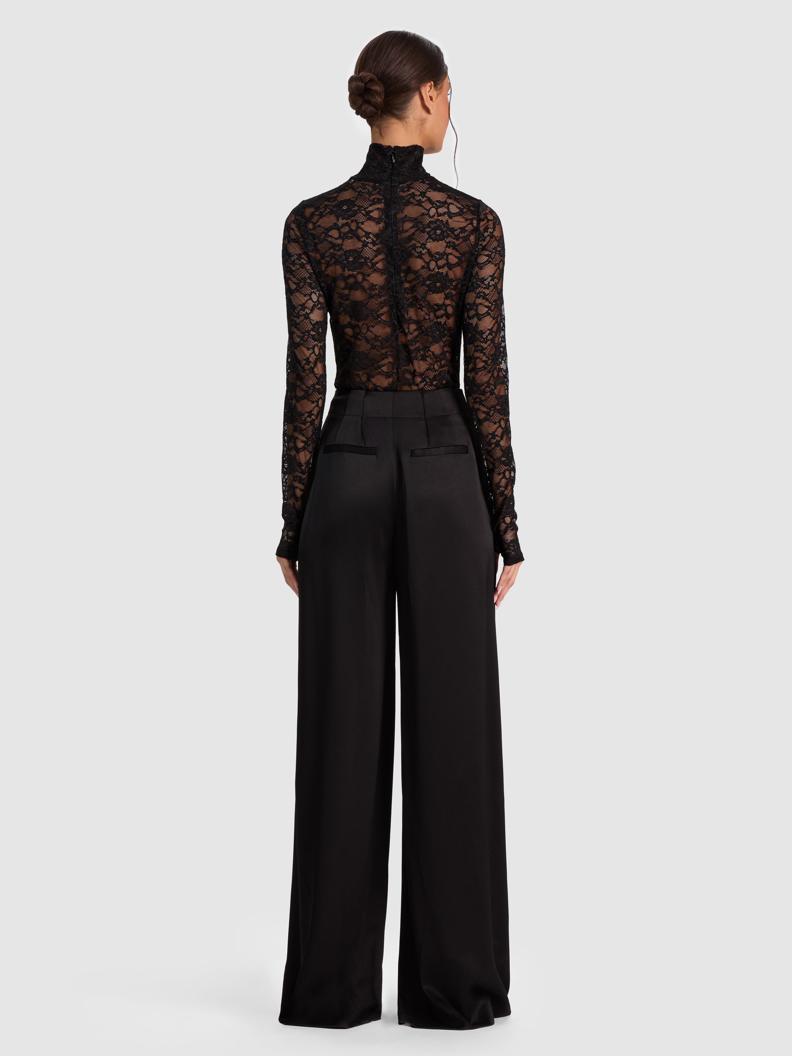 DELAINA LACE TURTLE NECK TOP-Black-ALICE + OLIVIA