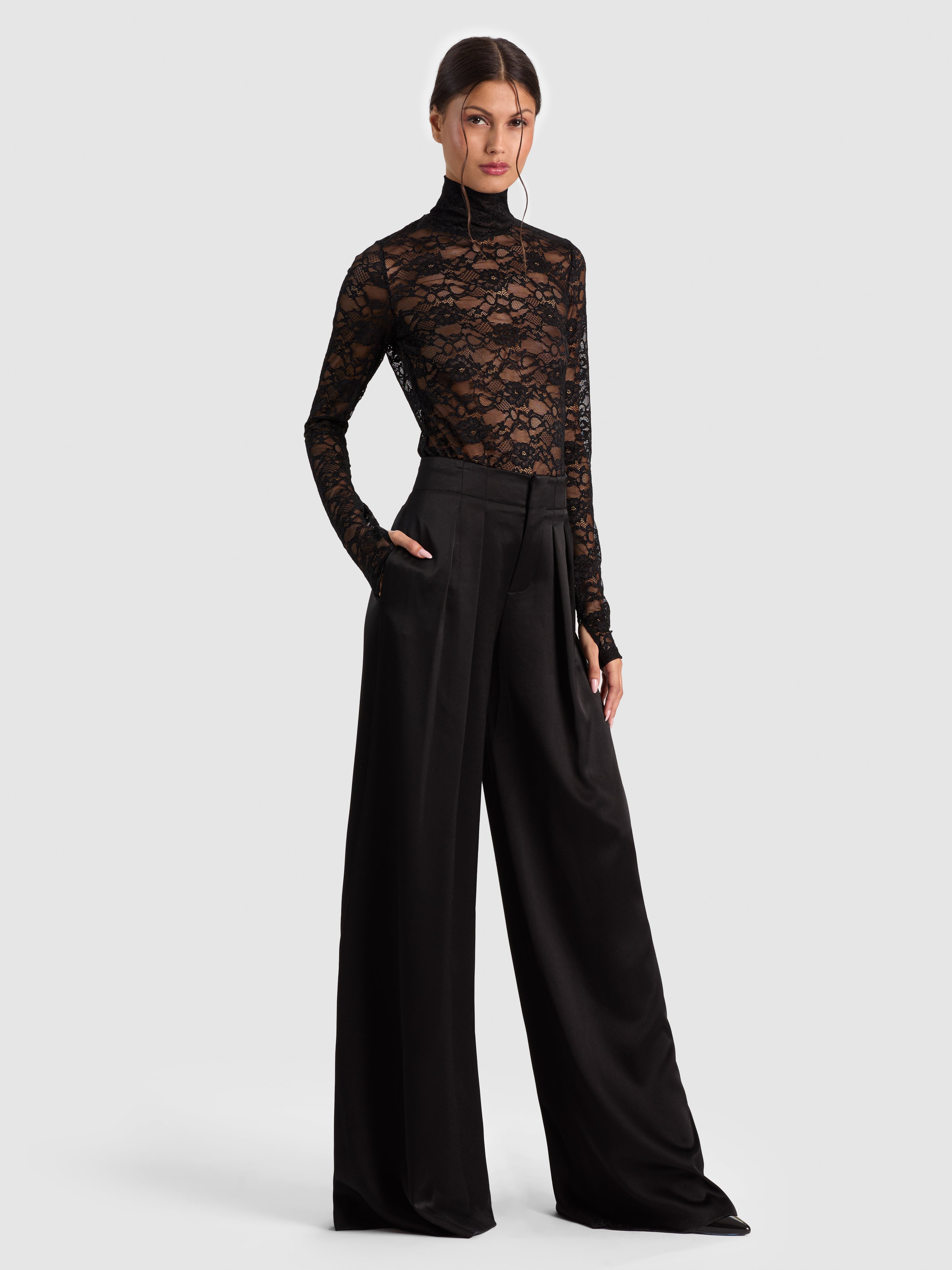 DELAINA LACE TURTLE NECK TOP-Black-ALICE + OLIVIA