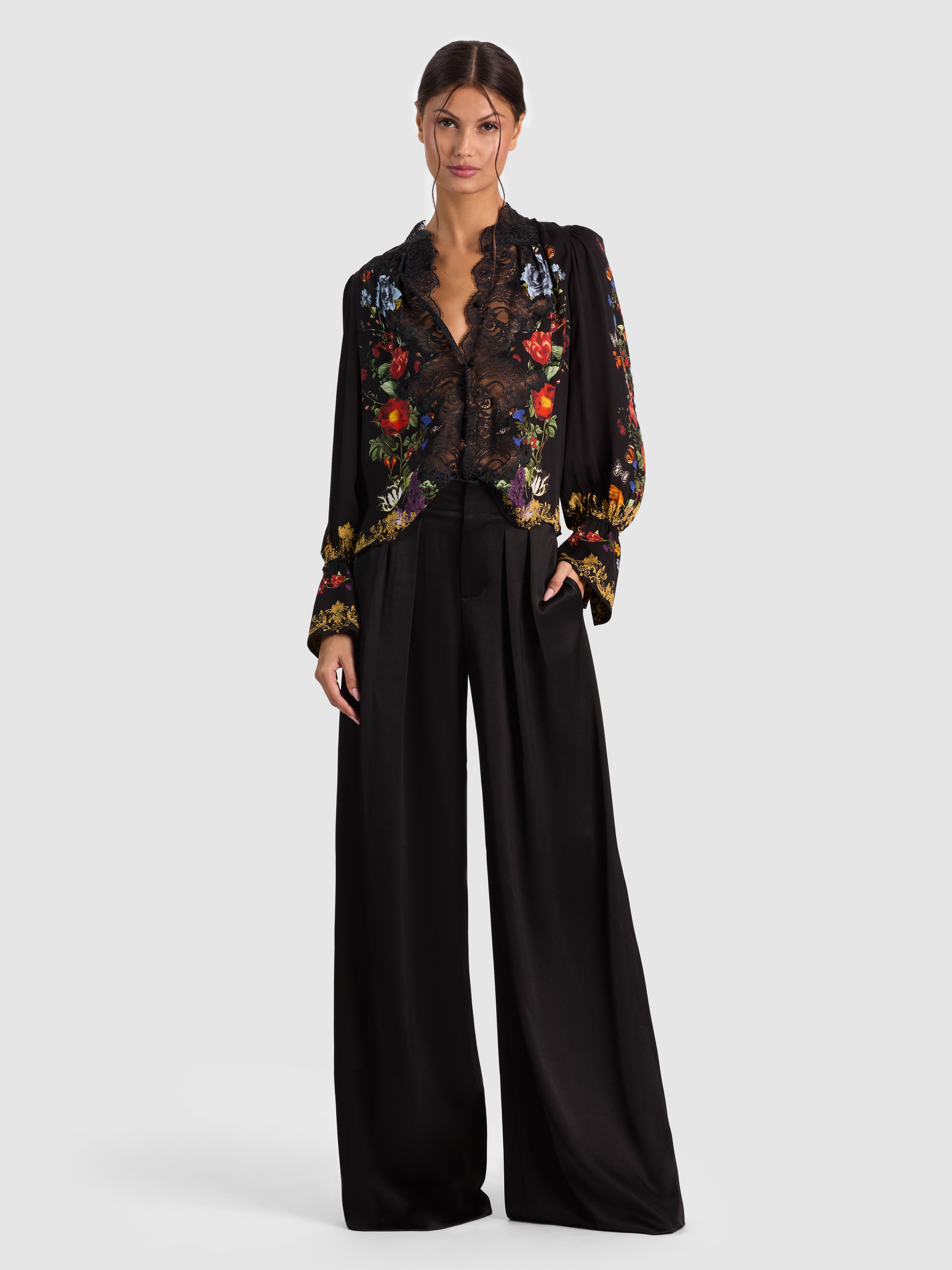 MARION BLOUSE PLISSÉE À MANCHES COURTES EN DENTELLE-ALICE + OLIVIA