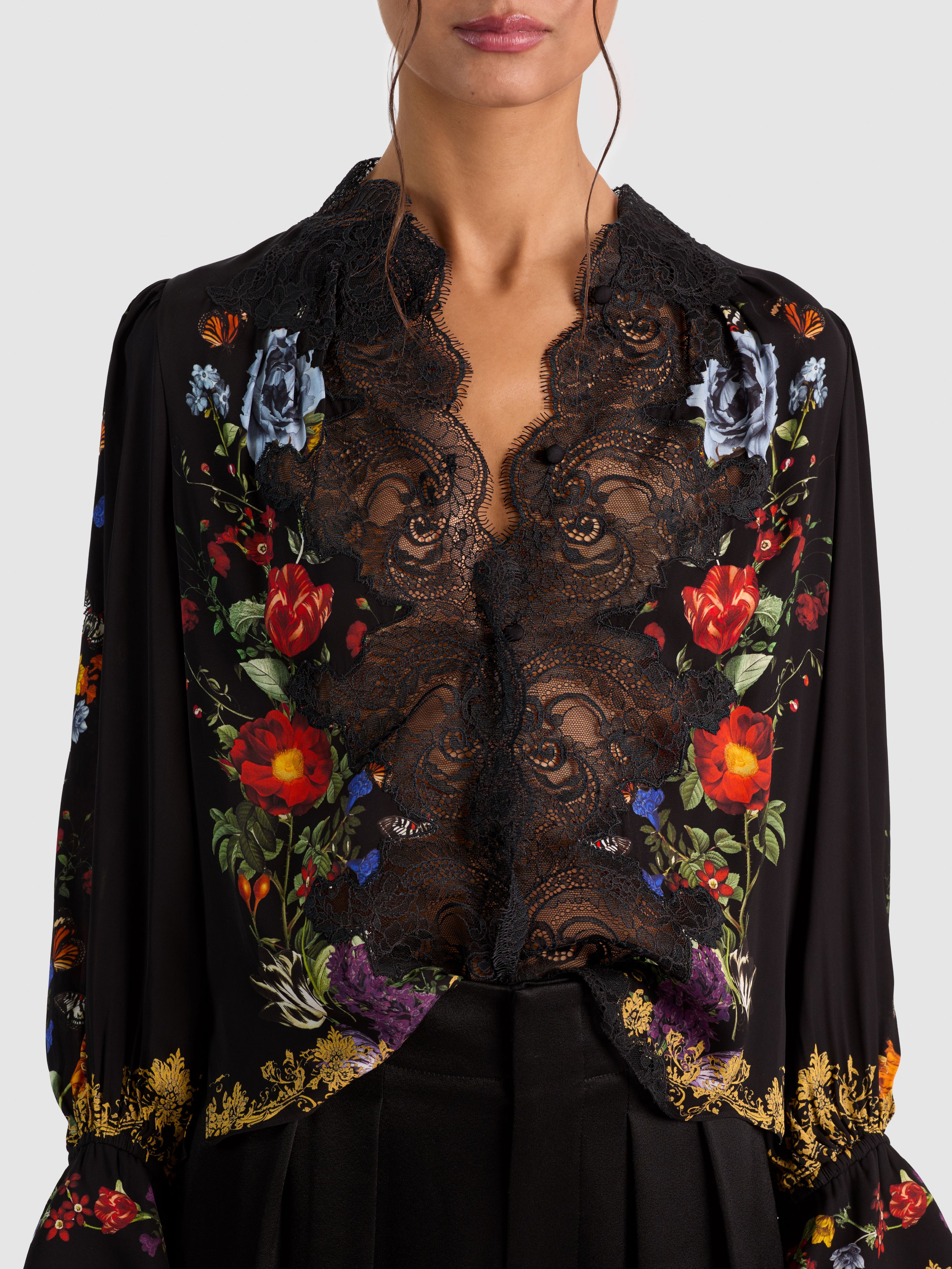 MARION BLOUSE PLISSÉE À MANCHES COURTES EN DENTELLE-ALICE + OLIVIA