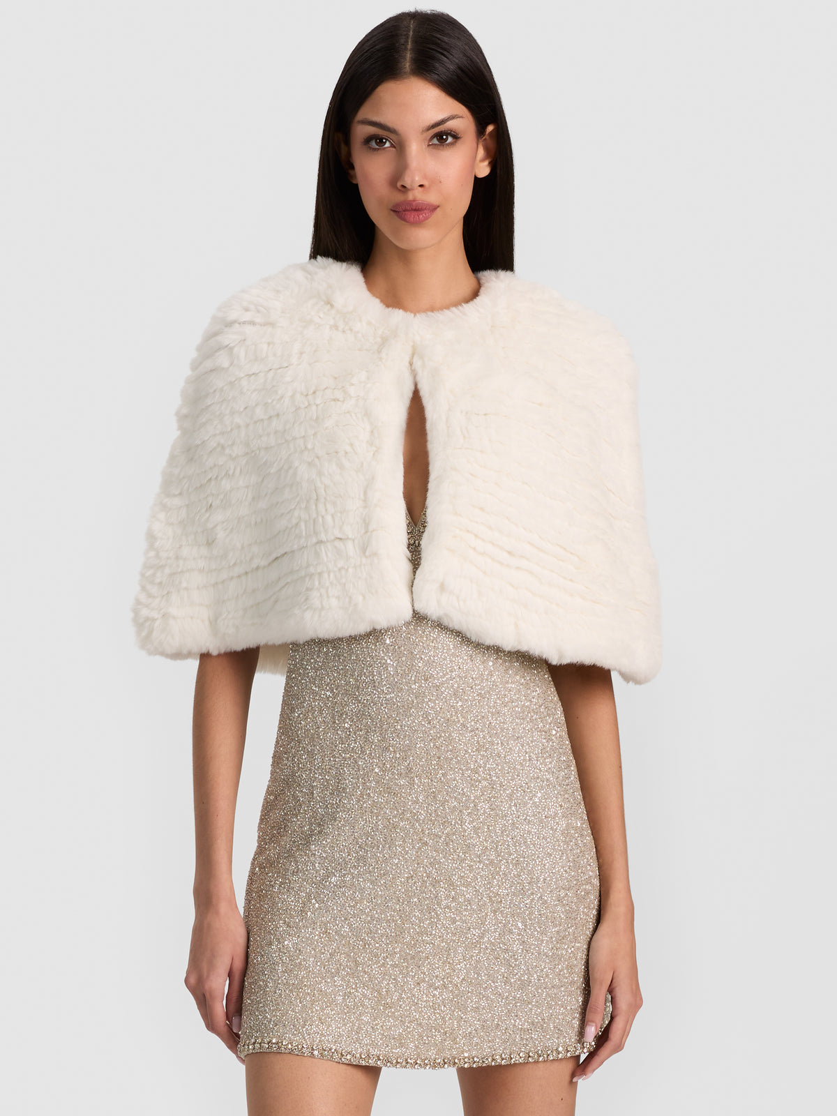 DEIRDRE FAUX FUR CAPELET - SOFT WHITE