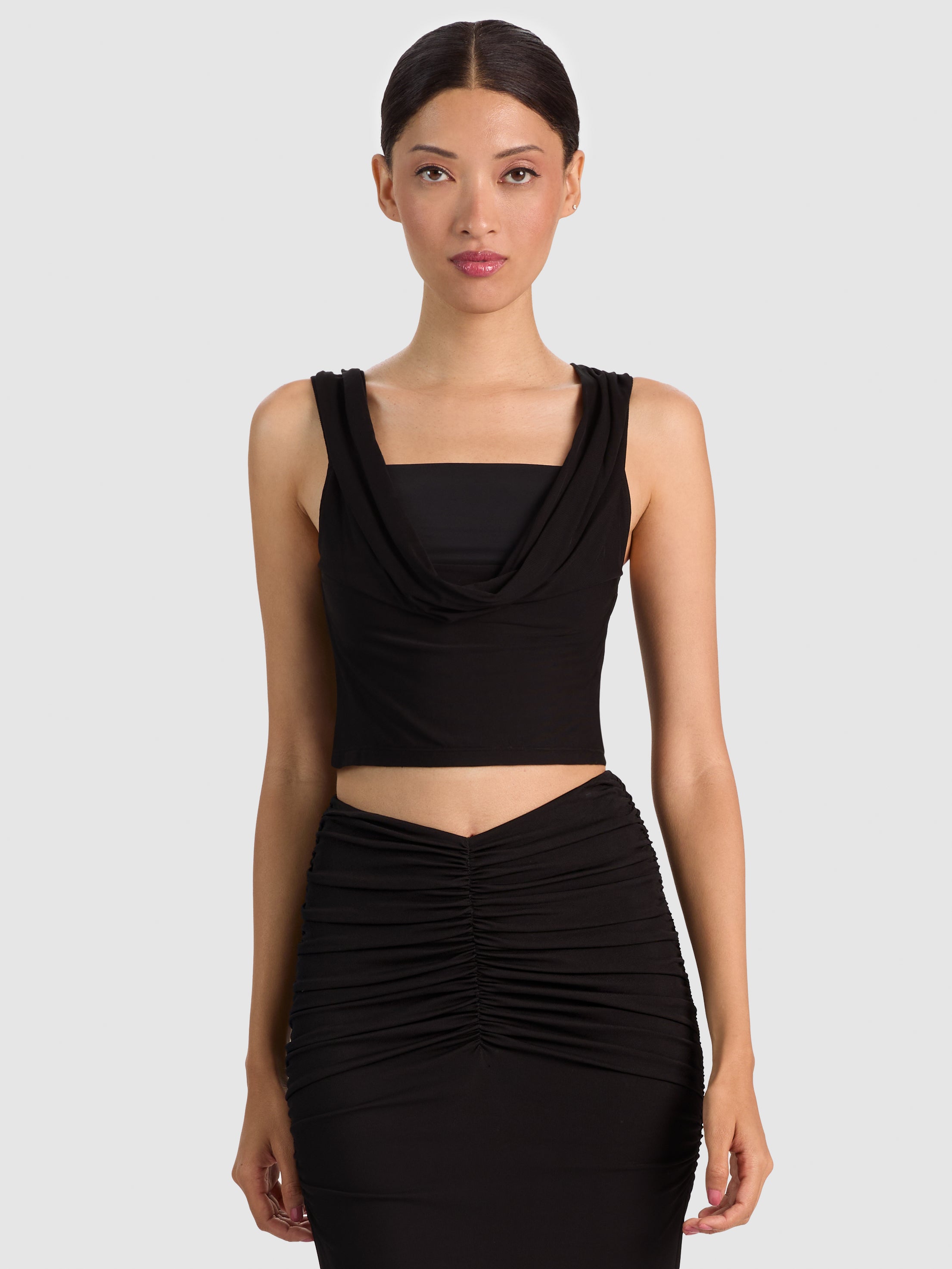 ALENA TOP CROP SENZA MANICHE CON SCOLLO DRAPPEGGIATO A CODA DI BUE-ALICE + OLIVIA