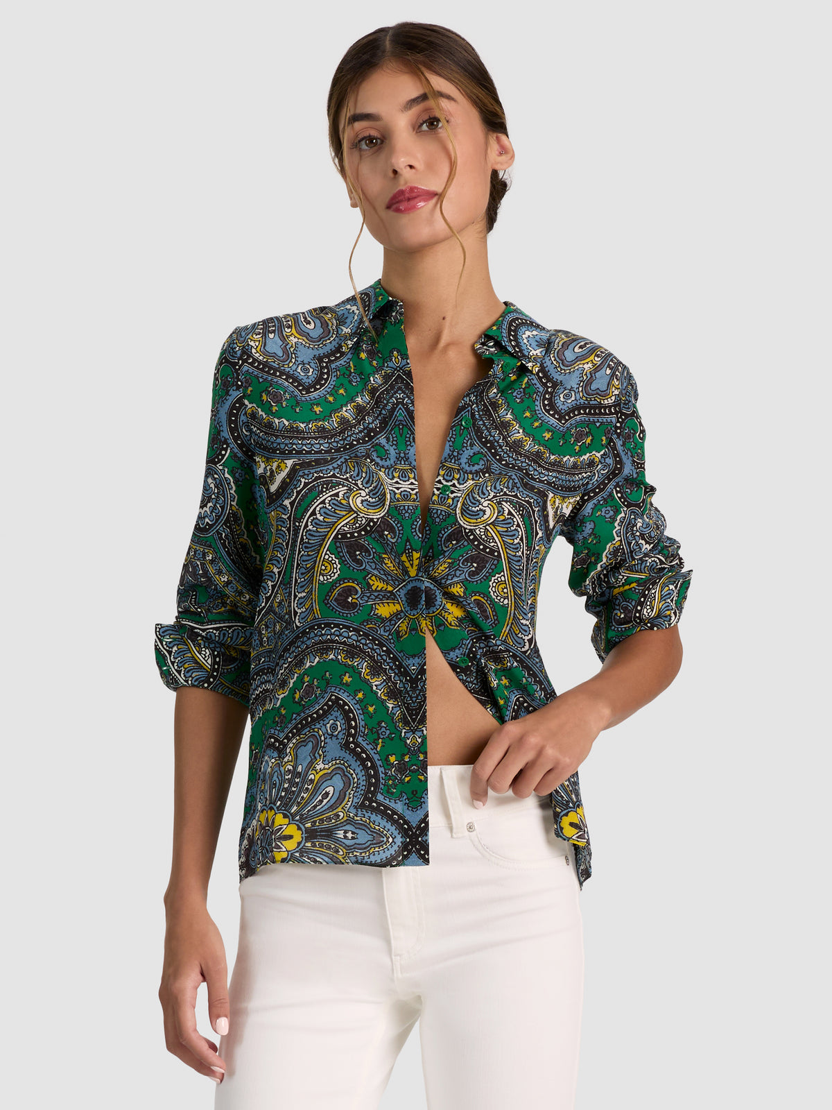 WILLA SILK BLOUSE-BON VOYAGE DEEP EMERALD-ALICE + OLIVIA