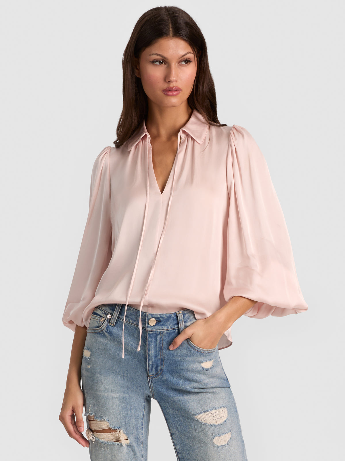 ROANNE TIE FRONT BLOUSE - BLUSH