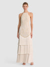 GIULIA EMBELLISHED HALTER FRINGE MIDI DRESS-VANILLA-ALICE + OLIVIA