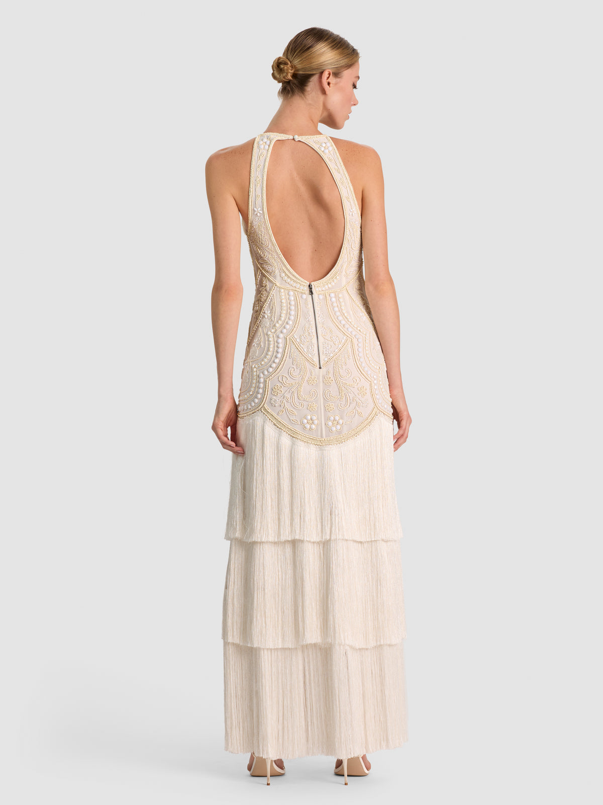 GIULIA EMBELLISHED HALTER FRINGE MIDI DRESS-VANILLA-ALICE + OLIVIA