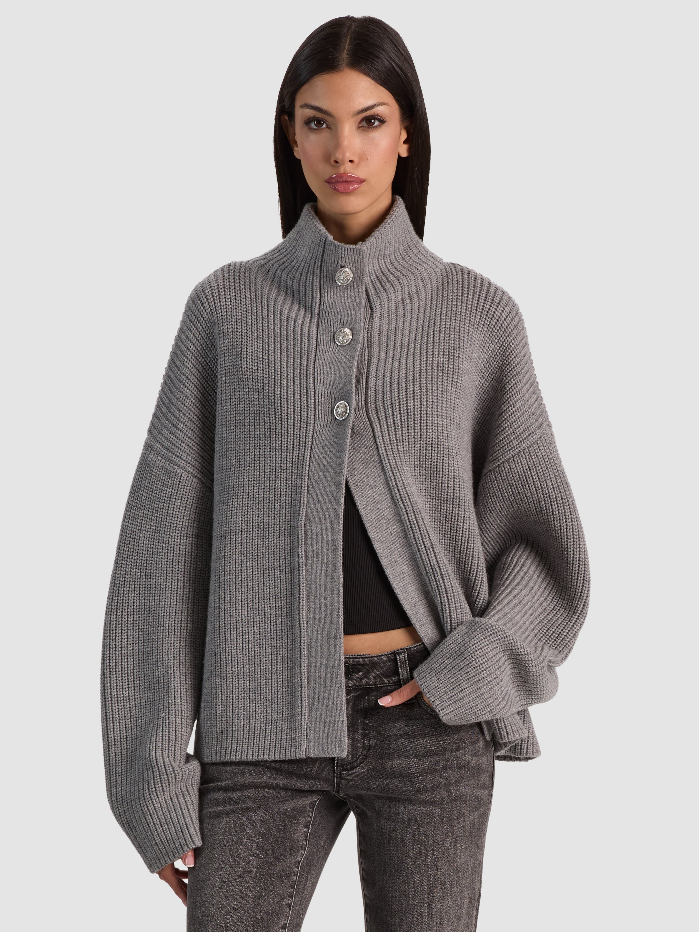 PEARSON WOOL DRAPE NECK SWEATER-MEDIUM HEATHER GREY-ALICE + OLIVIA