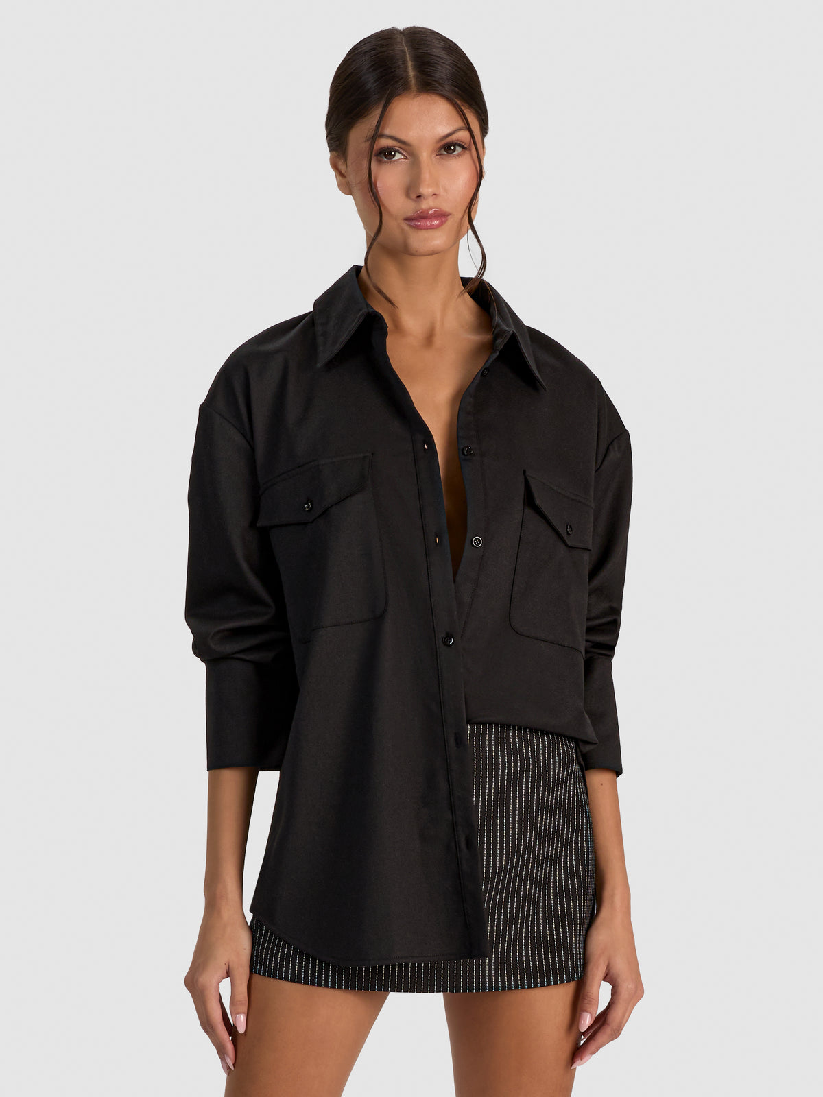 CAMICIA UTILITY CON TASCHINO FINTO - NERO