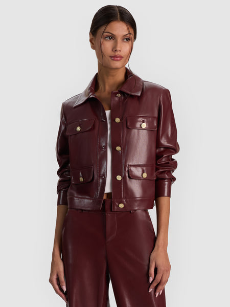 ALEX VEGAN CROPPED JACKET in COGNAC | ALICE + OLIVIA