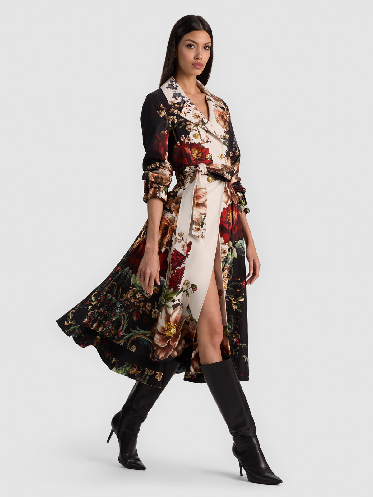ELLIE GODET TRENCH COAT CON CINTURA A FASCIA - FLORAL RADIANCE