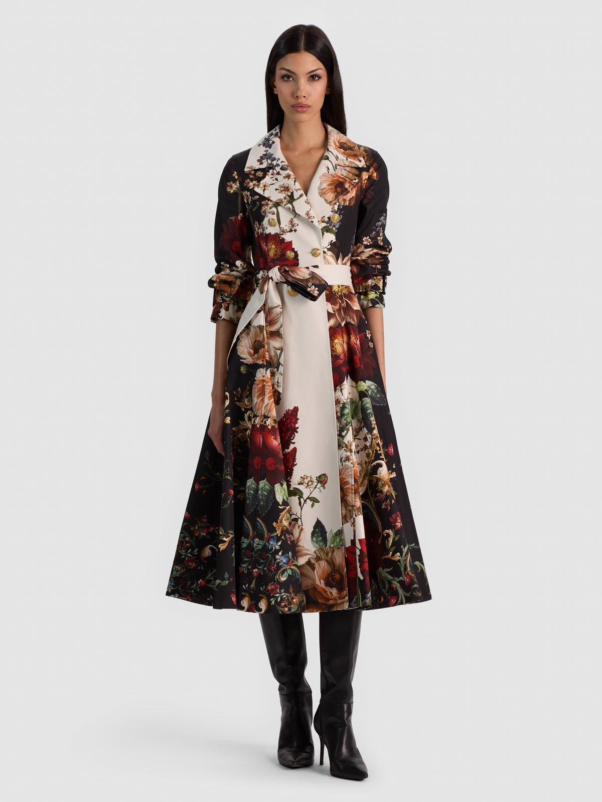 ELLIE GODET TRENCH COAT-FLORAL RADIANCE-ALICE + OLIVIA