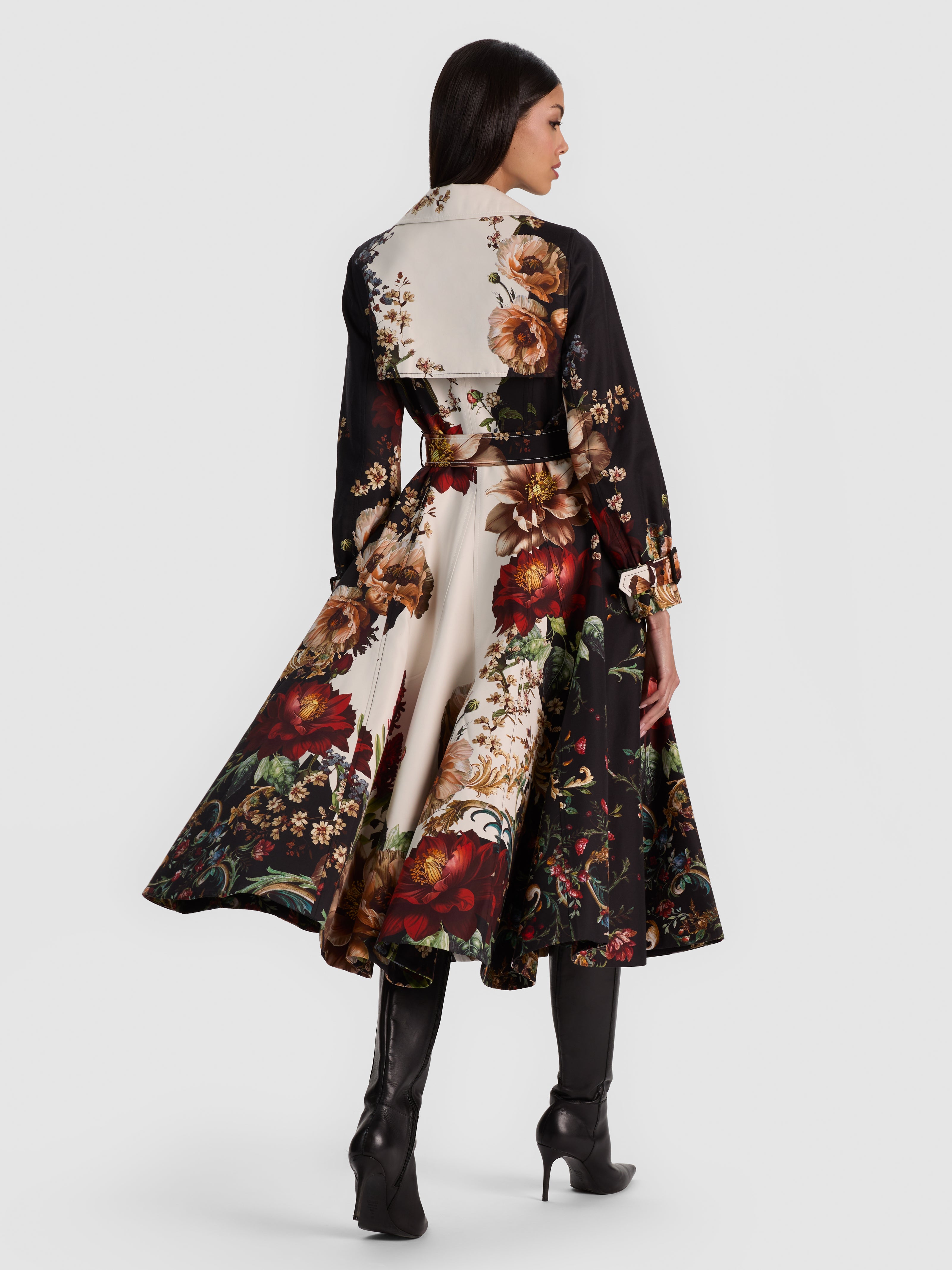 ELLIE GODET TRENCH COAT-FLORAL RADIANCE-ALICE + OLIVIA