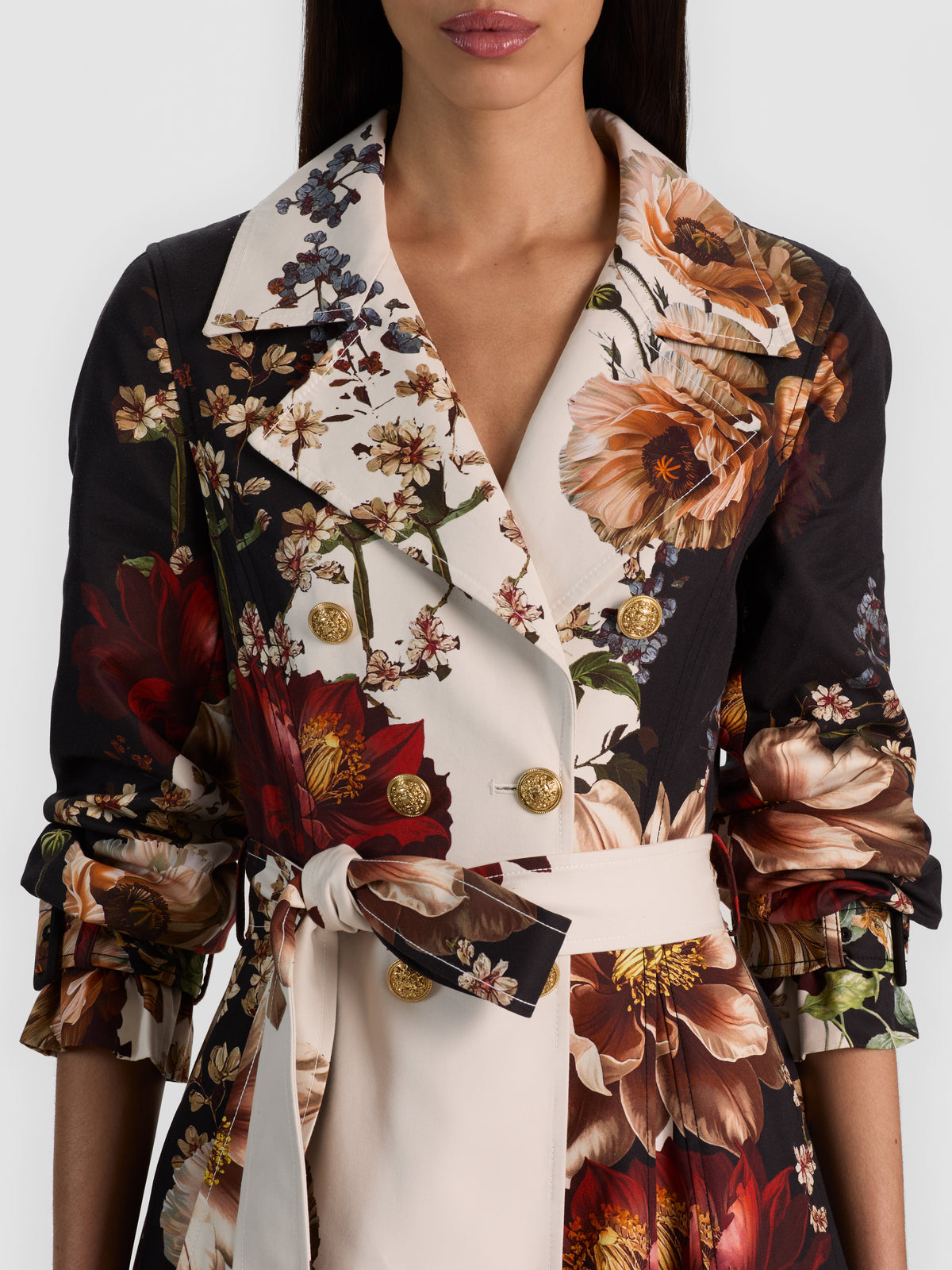 ELLIE GODET TRENCH COAT-FLORAL RADIANCE-ALICE + OLIVIA