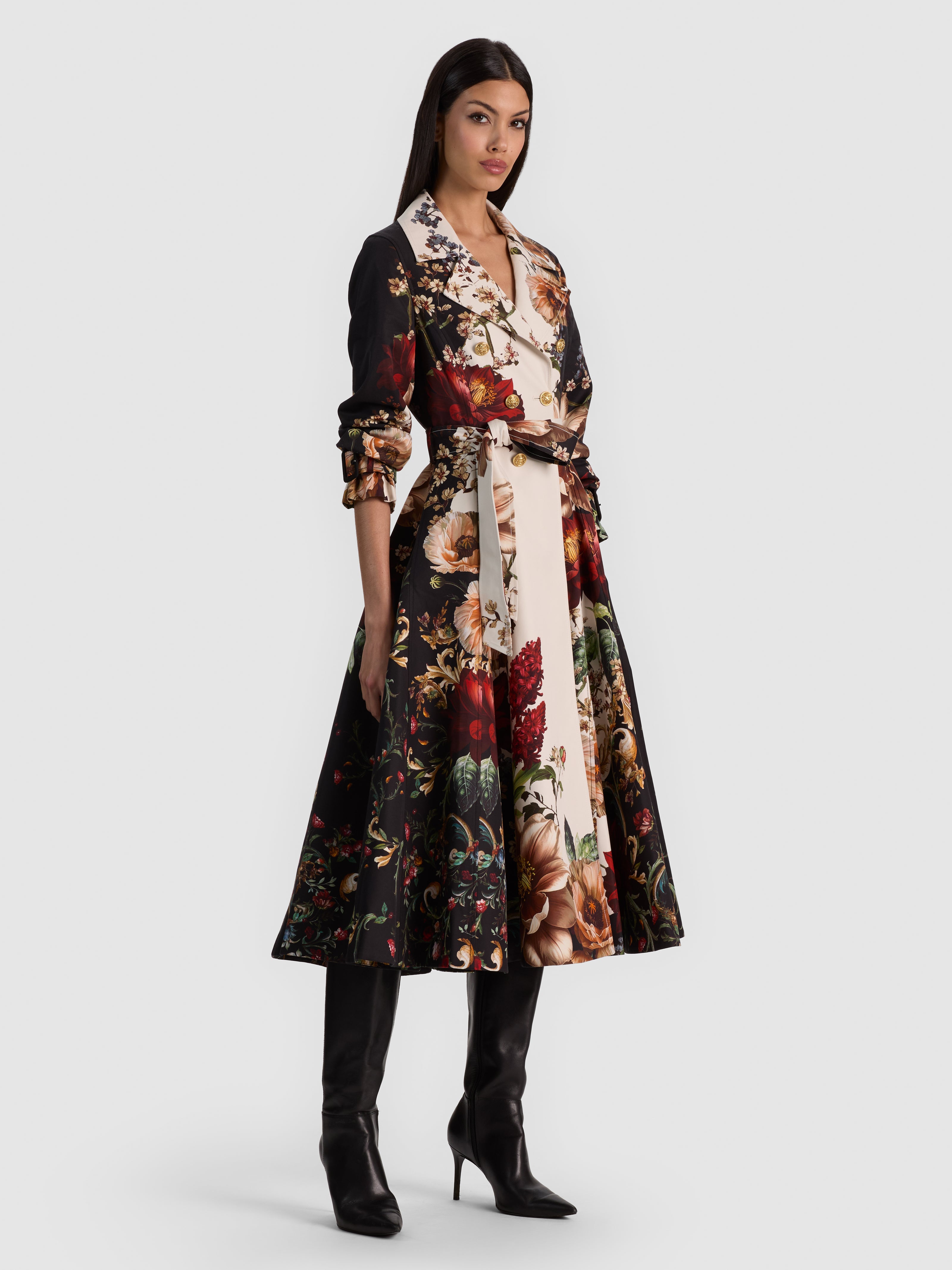 ELLIE GODET TRENCH COAT-FLORAL RADIANCE-ALICE + OLIVIA