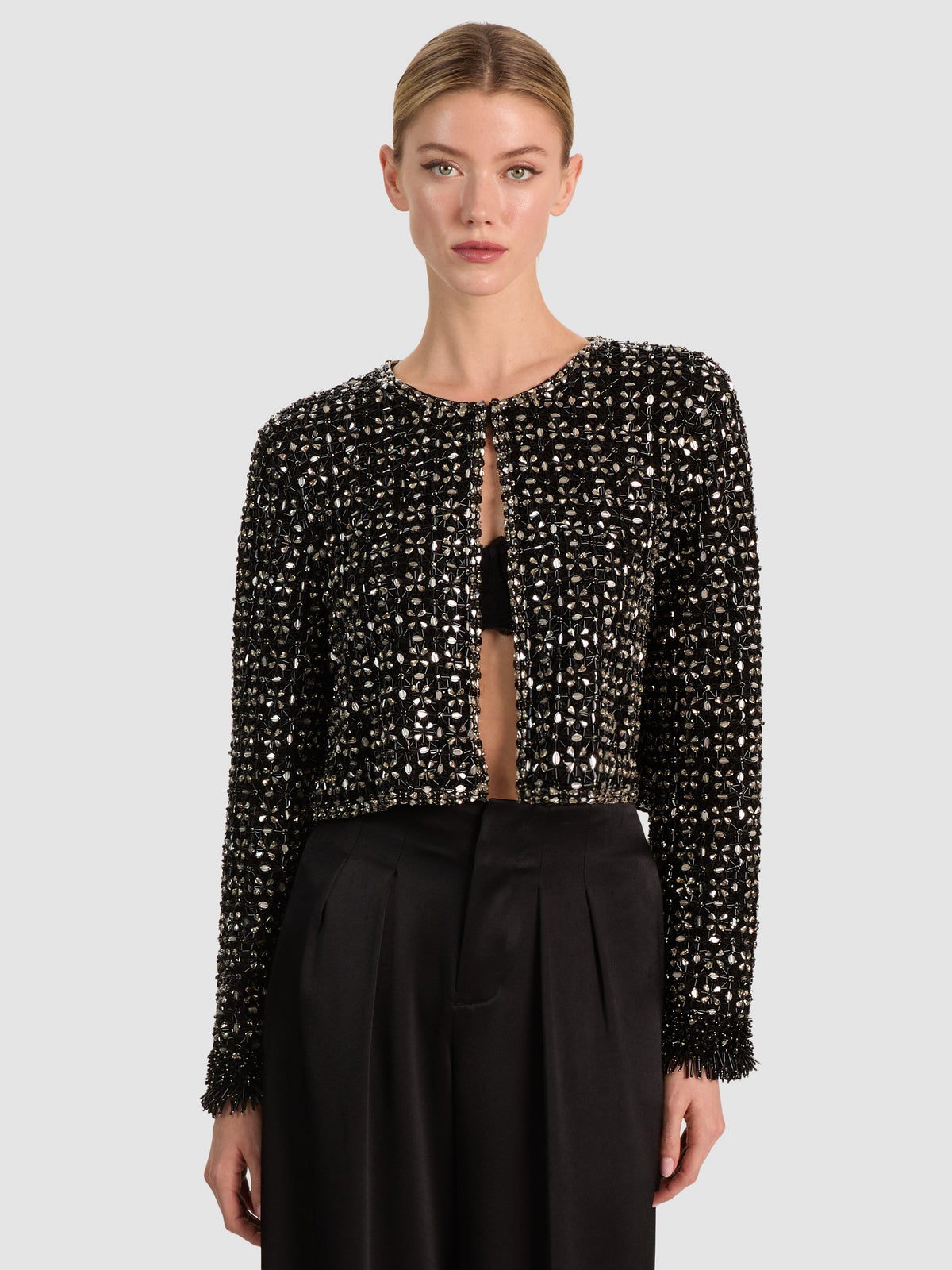 KIDMAN EMBELLISHED CROPPED JACKET - BLACK