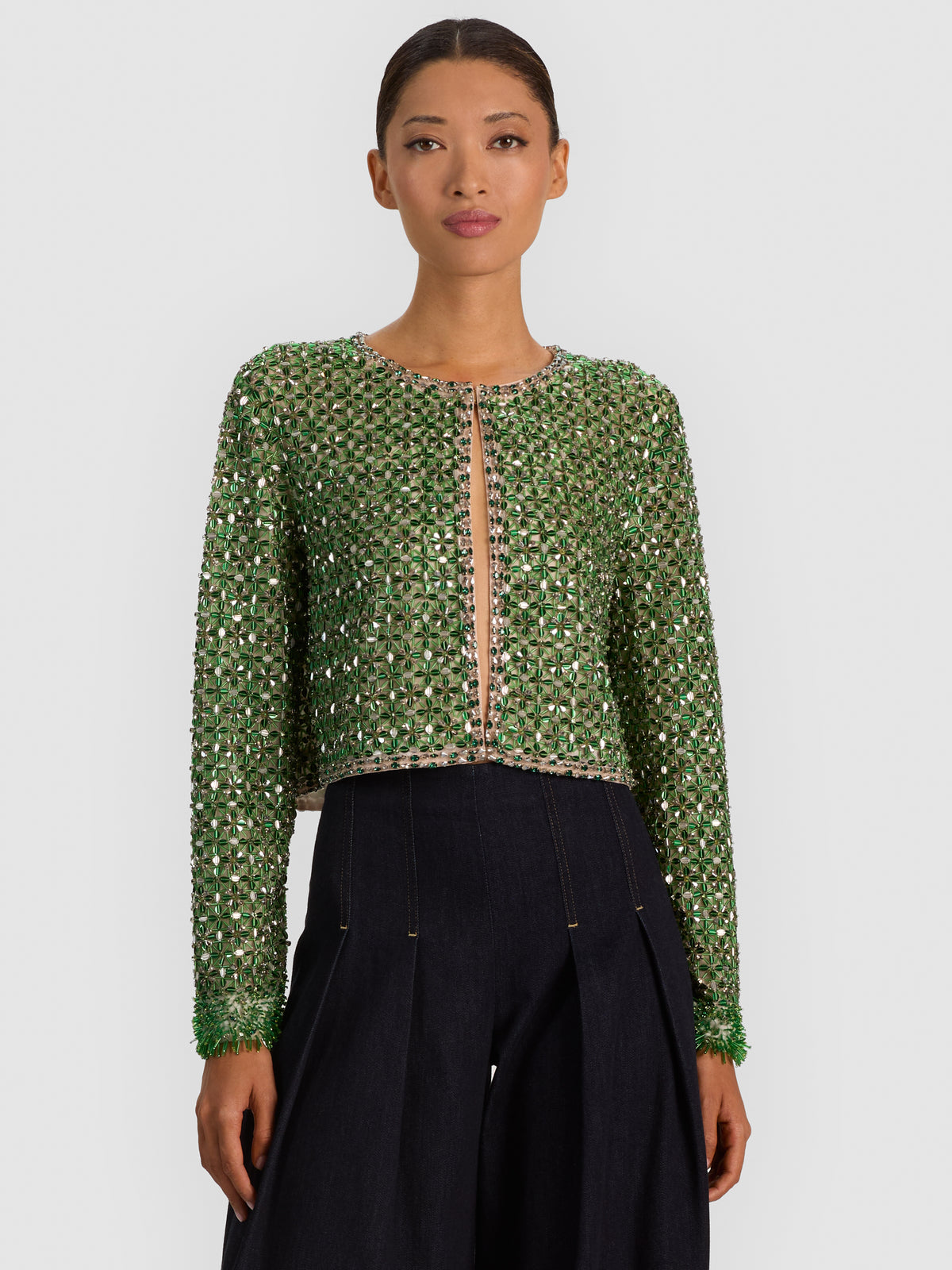 KIDMAN EMBELLISHED FRINGE JACKET-MEADOW GREEN-ALICE + OLIVIA