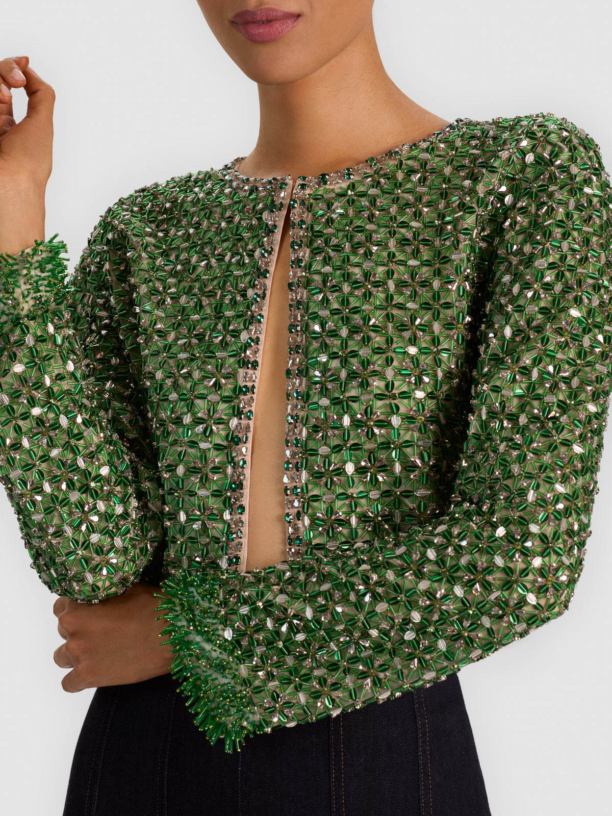 KIDMAN EMBELLISHED FRINGE JACKET - MEADOW GREEN