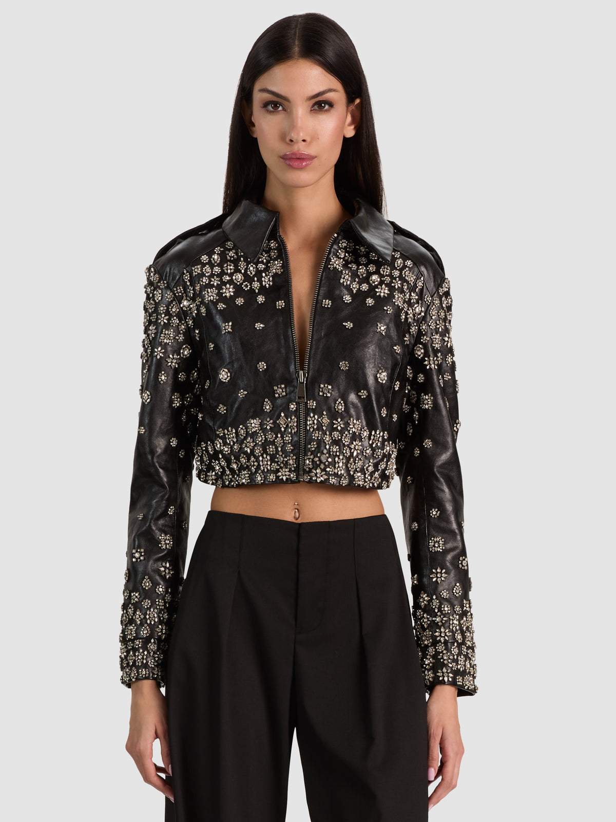 HYDE EMBELLISHED VEGAN LEATHER JACKET-Black-ALICE + OLIVIA