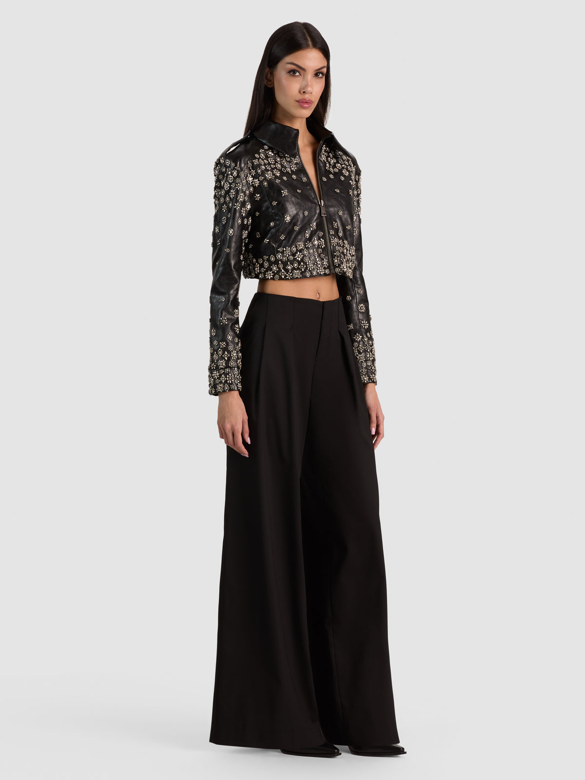 HYDE EMBELLISHED VEGAN LEATHER JACKET - BLACK