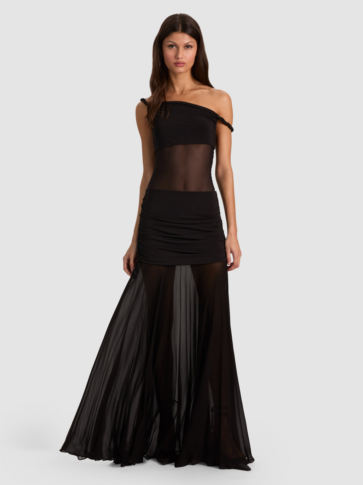 GAIA TWIST OFF SHOULDER MAXI DRESS - BLACK