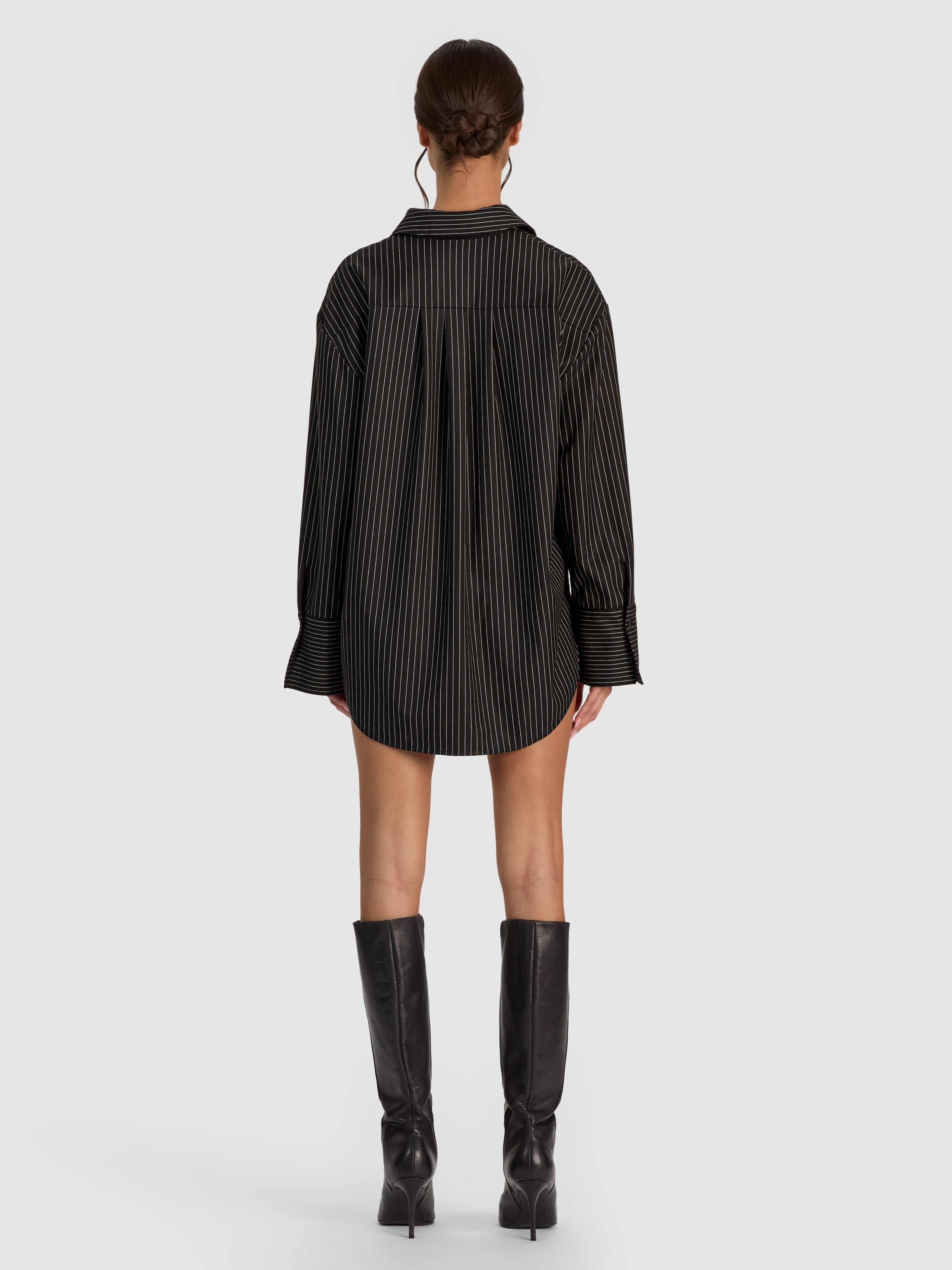 FINELY OVERSIZED UTILITY SHIRT-BLACK/OFF WHITE-ALICE + OLIVIA