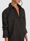 FINELY OVERSIZED UTILITY SHIRT-BLACK/OFF WHITE-ALICE + OLIVIA