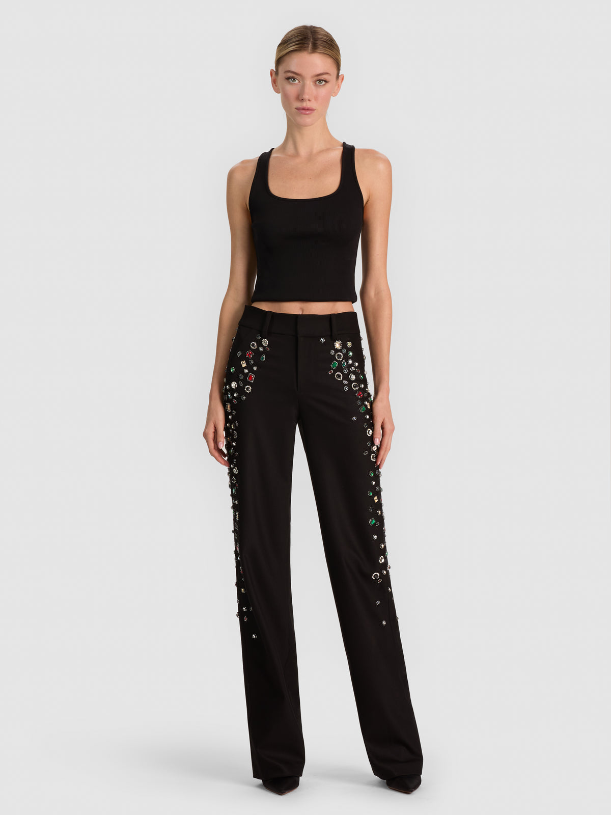 Pantalon ALEXANDER EMBELL HR coupe droite slim – Noir-Black-ALICE + OLIVIA