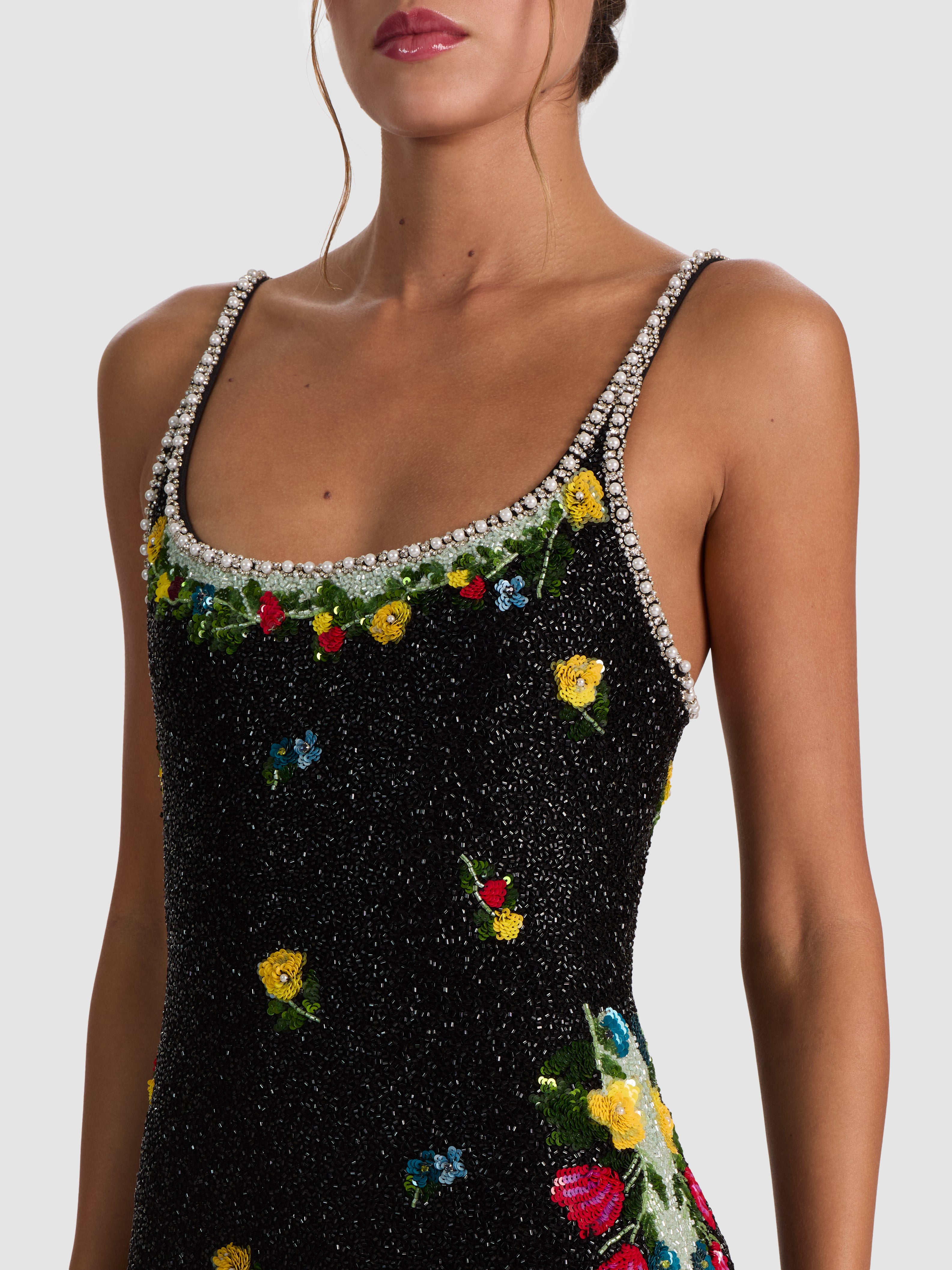 JULIA EMBELLISHED GOWN-DESERT SPRIGS BLACK-ALICE + OLIVIA