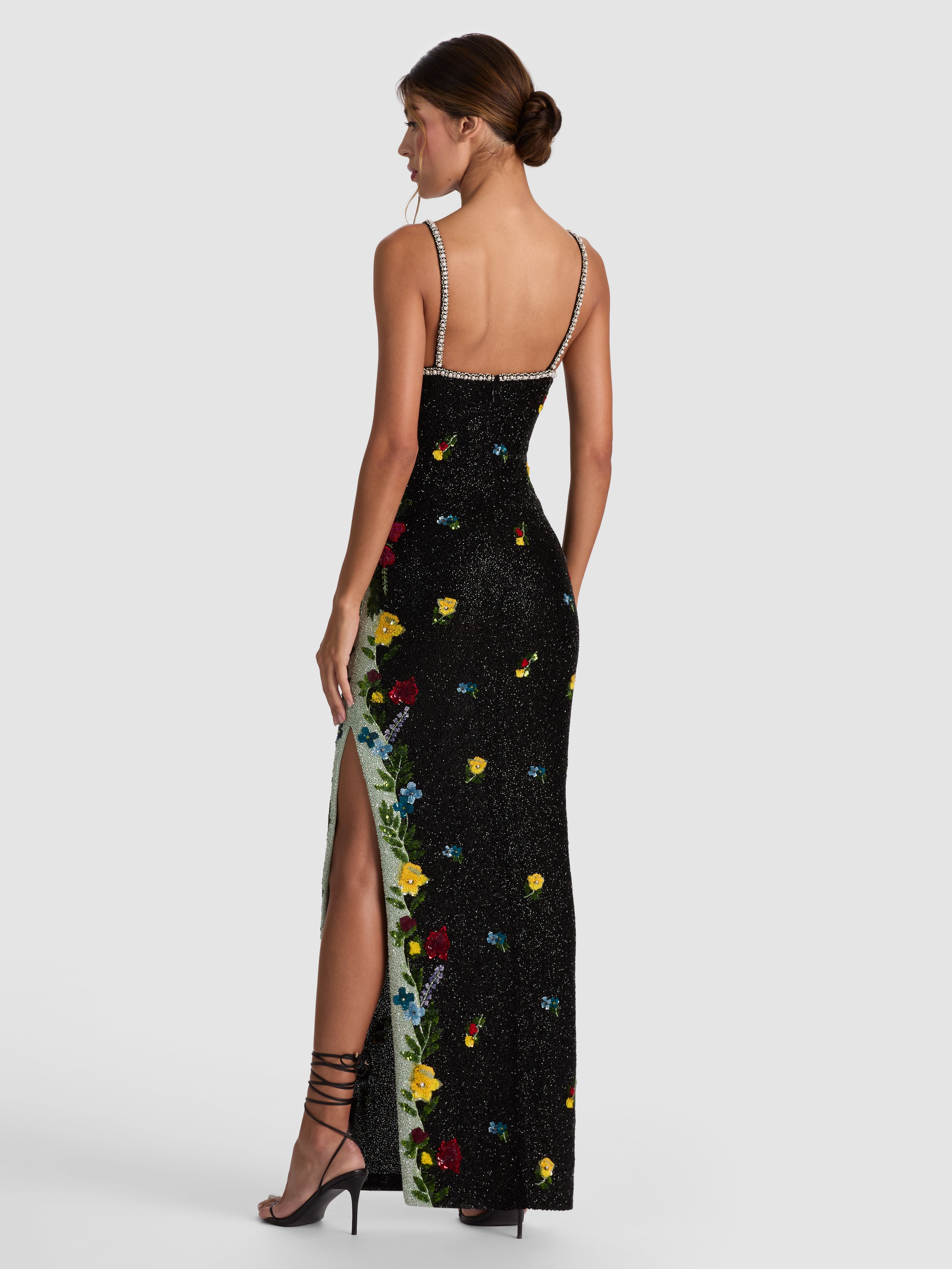 JULIA EMBELLISHED GOWN-DESERT SPRIGS BLACK-ALICE + OLIVIA