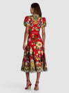 ABITO MIDI SVASATO A RUOTA CON CINTURA HENRIETTA-GARDEN VISTA CANDY APPLE-ALICE + OLIVIA