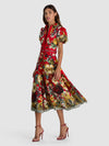 ABITO MIDI SVASATO A RUOTA CON CINTURA HENRIETTA-GARDEN VISTA CANDY APPLE-ALICE + OLIVIA