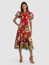 ABITO MIDI SVASATO A RUOTA CON CINTURA HENRIETTA-GARDEN VISTA CANDY APPLE-ALICE + OLIVIA