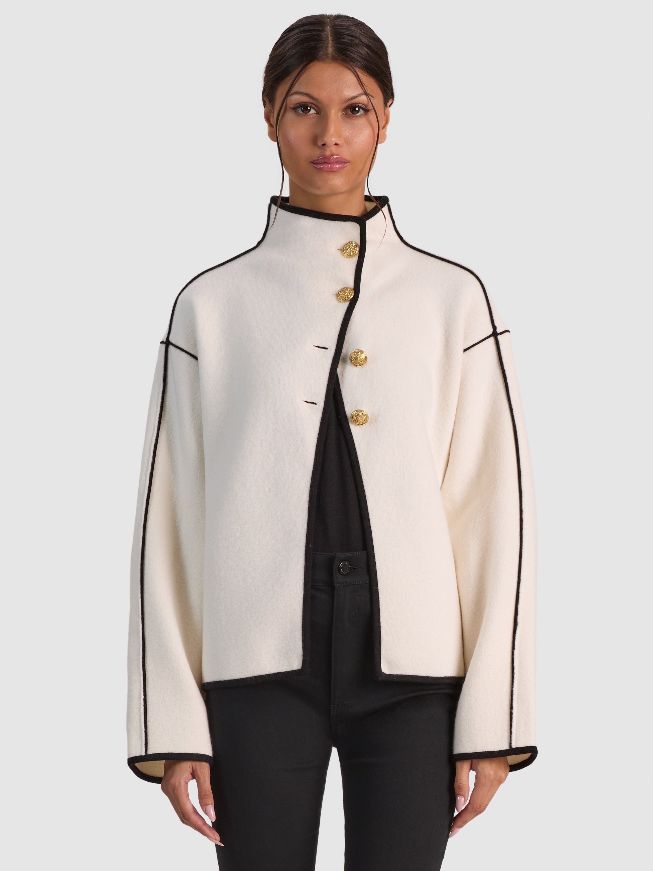 PEARSON COLLARED SWEATER JACKET - SOFT WHITE/BLACK