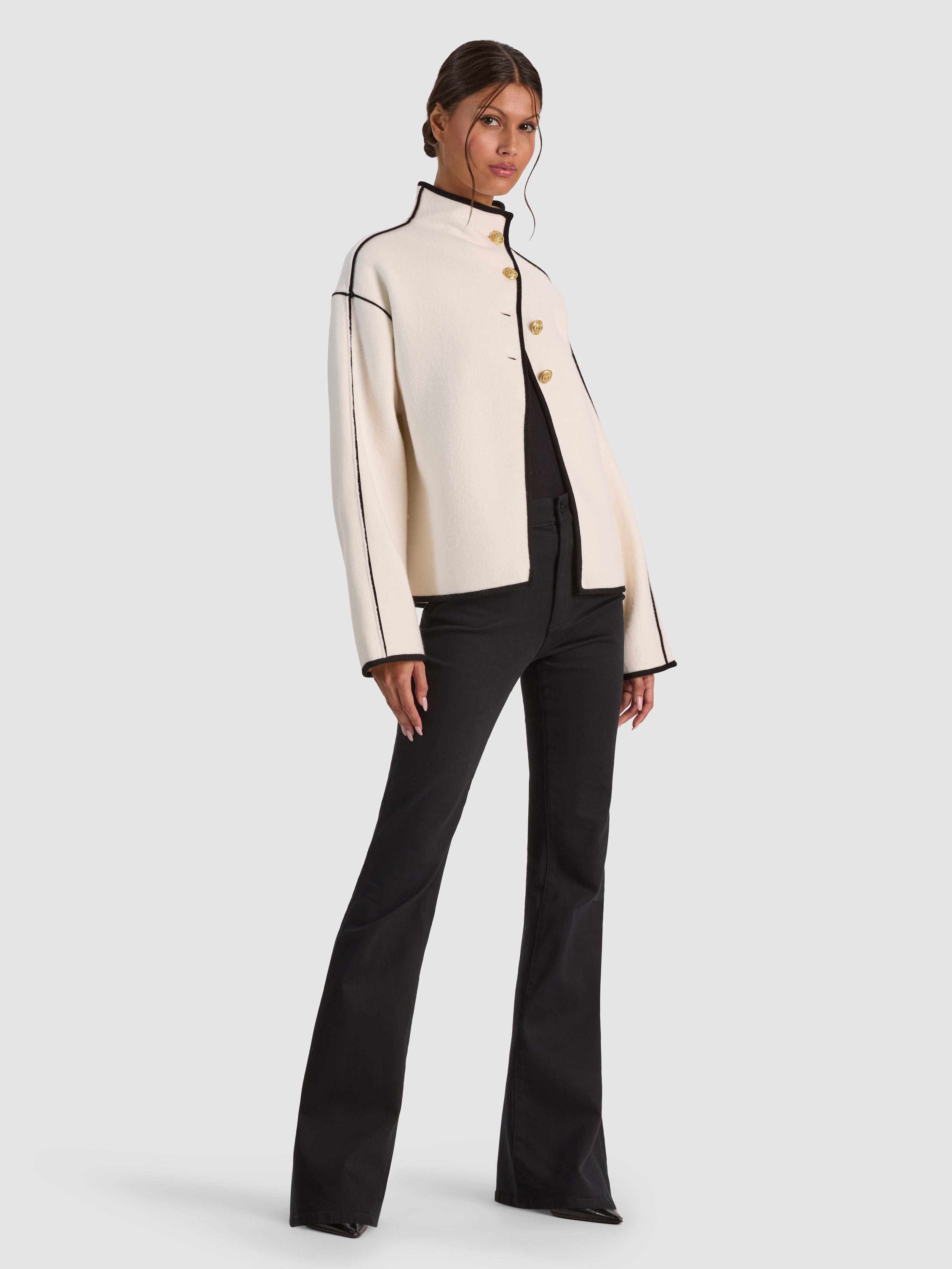 GILET PULL COL CHEMISE PEARSON – BLANC CASSÉ/NOIR-ALICE + OLIVIA