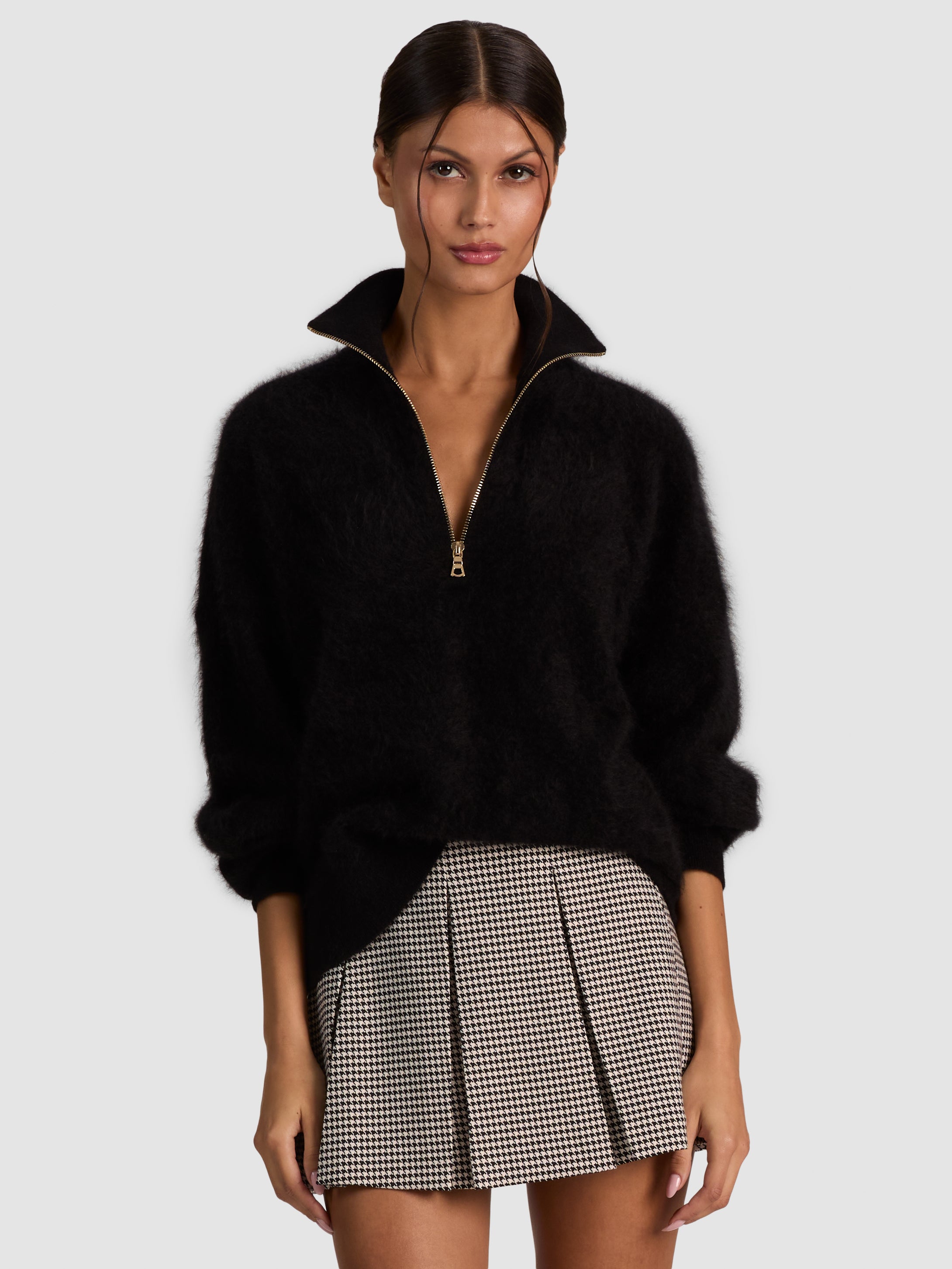 TOBY CASHMERE QUARTER ZIP-Black-ALICE + OLIVIA