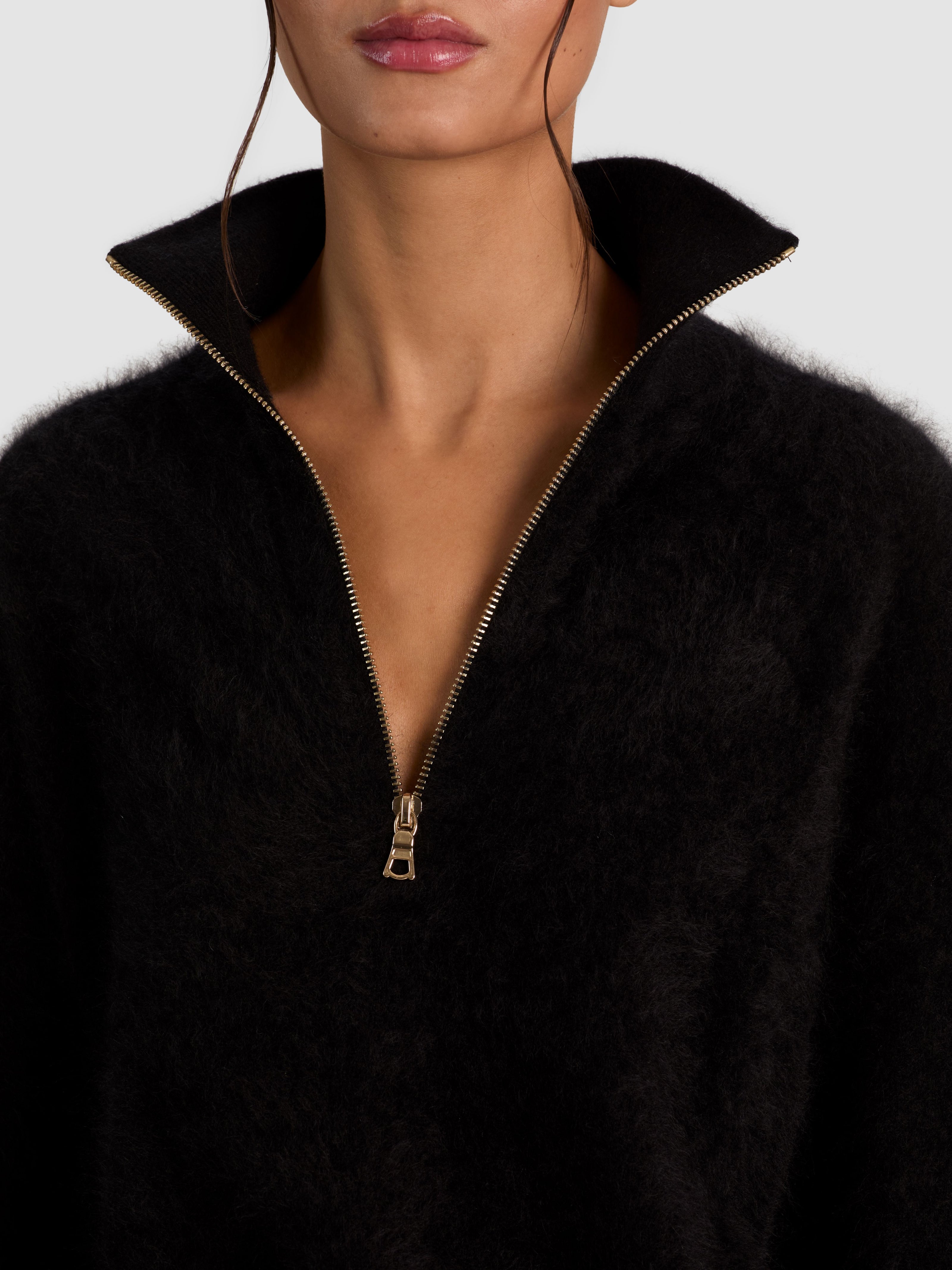 TOBY CASHMERE QUARTER ZIP-Black-ALICE + OLIVIA