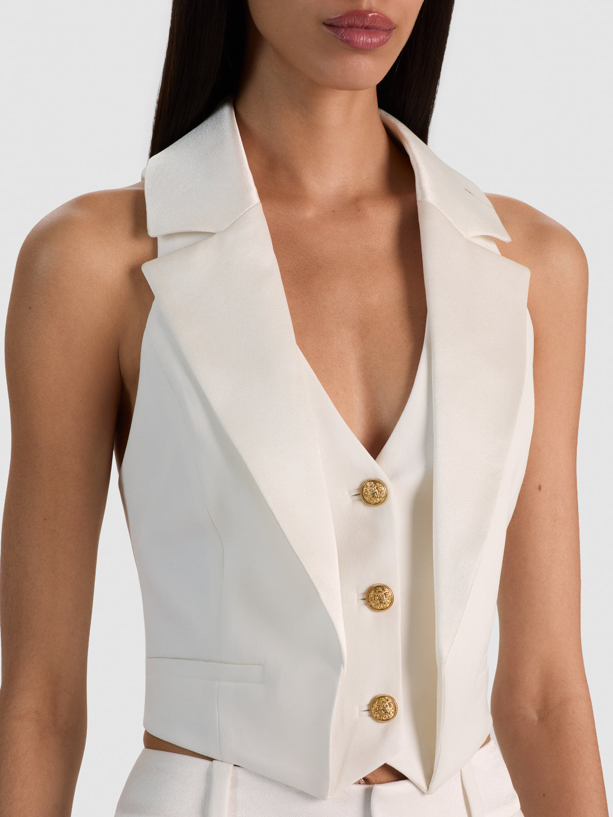 Top TESSA con scollo all'americana e revers lunghi - BIANCO SPORCO