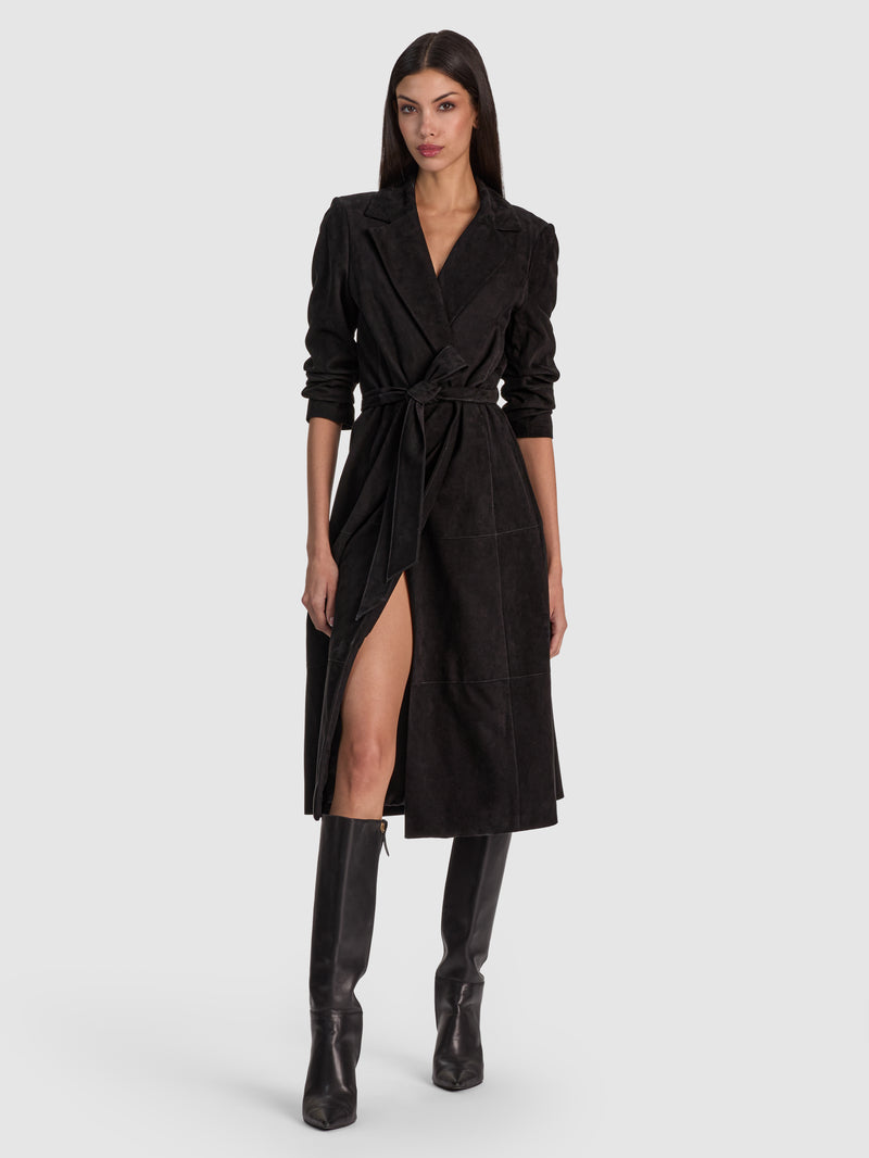 Karley Suede Wrap Long Coat