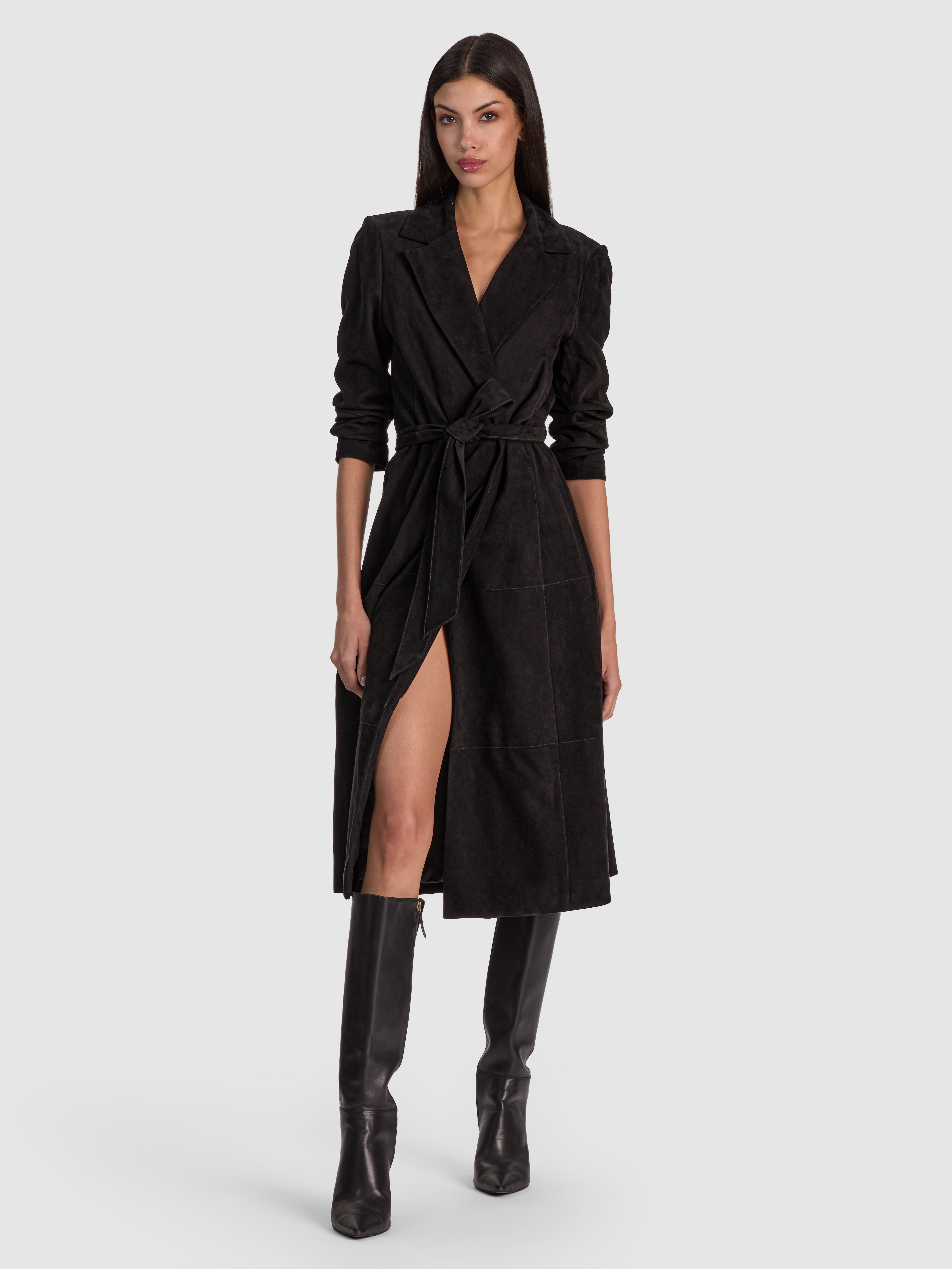 KARLEY SUEDE WRAP LONG COAT-Black-ALICE + OLIVIA